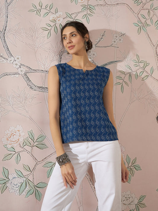 InWeave Blue Ikkat Kantha W/S Top 