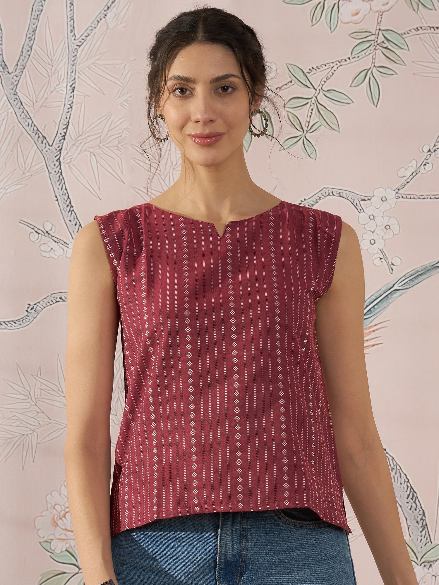 InWeave Maroon Striped Kantha W/S Top 