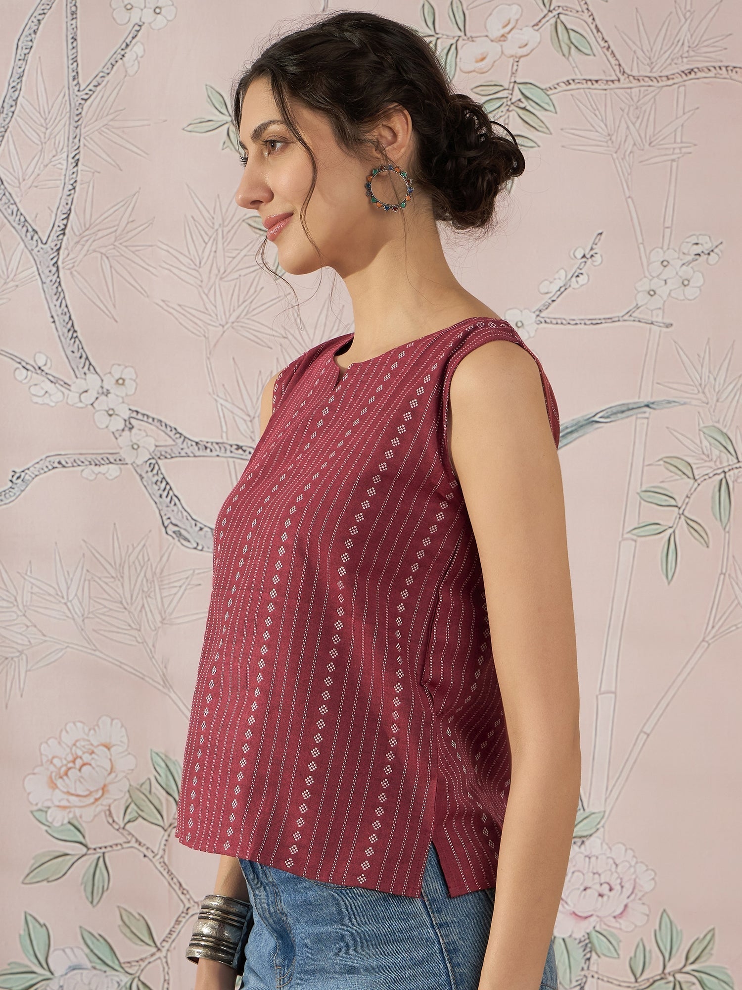 InWeave Maroon Striped Kantha W/S Top 