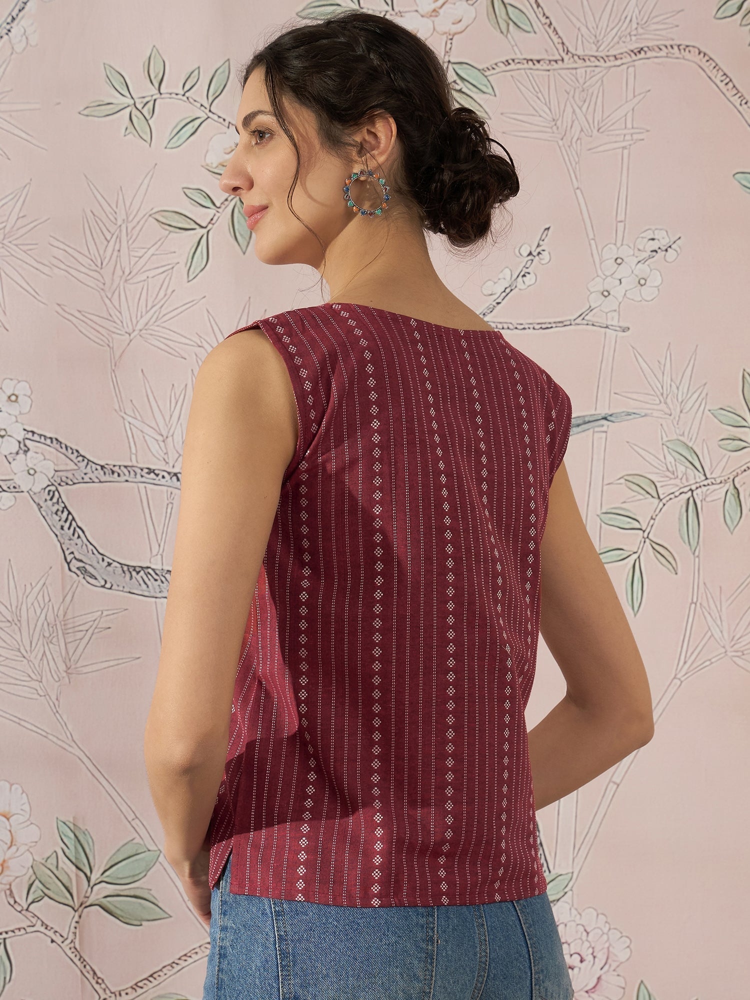 InWeave Maroon Striped Kantha W/S Top 