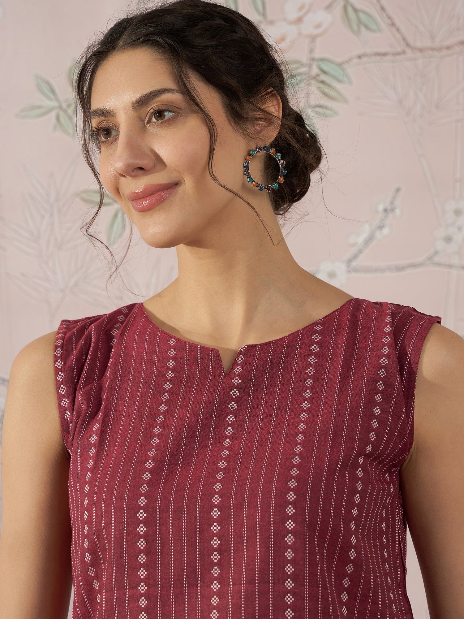 InWeave Maroon Striped Kantha W/S Top 