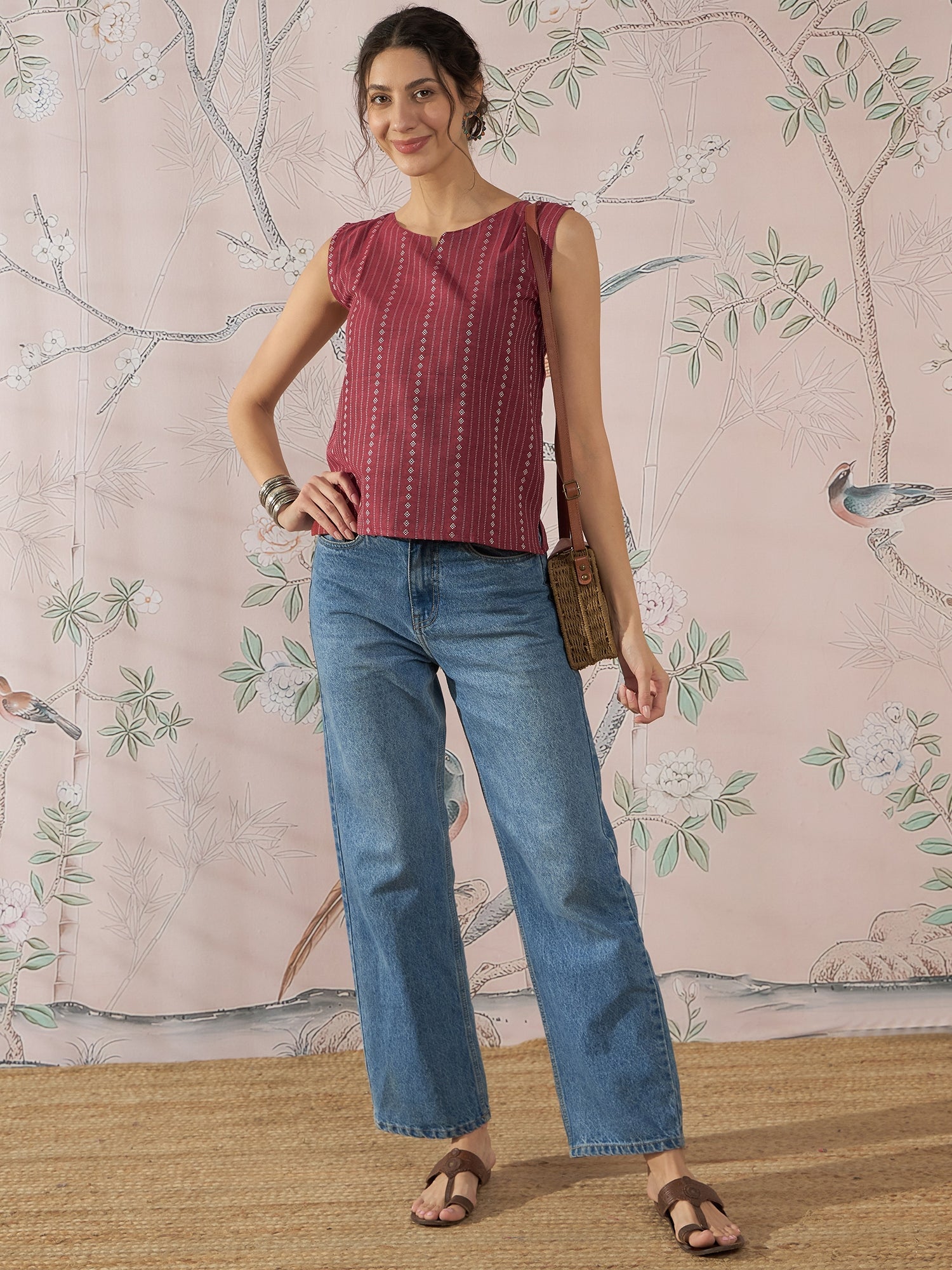 InWeave Maroon Striped Kantha W/S Top 