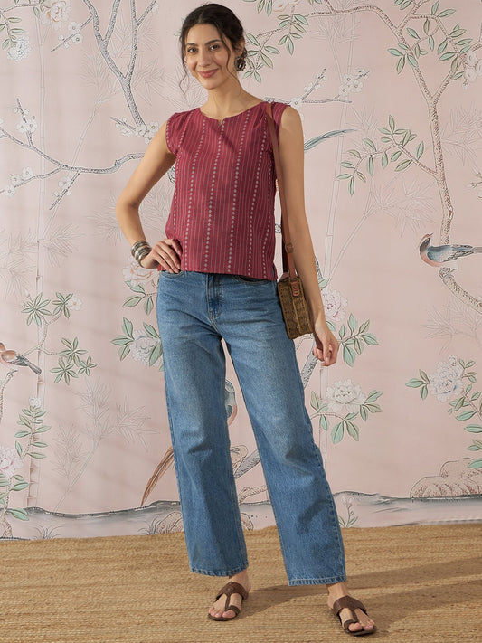 InWeave Maroon Striped Kantha W/S Top 