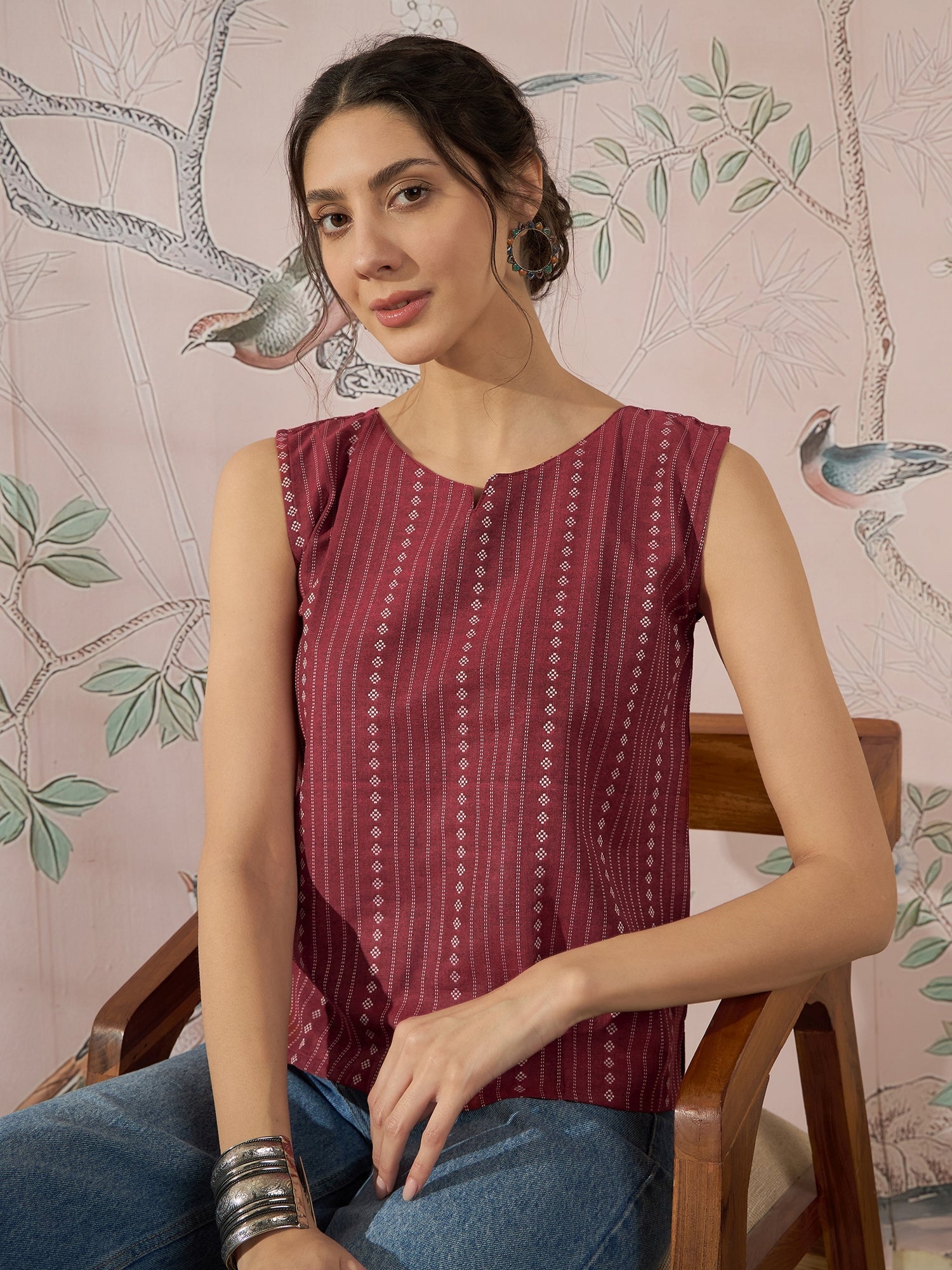 InWeave Maroon Striped Kantha W/S Top 