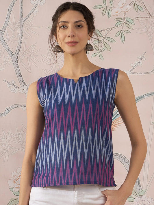 InWeave Purple Blue Ikkat Kantha W/S Top 