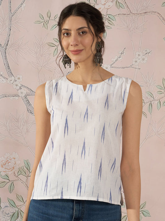 InWeave White Blue Ikkat W/S Top 