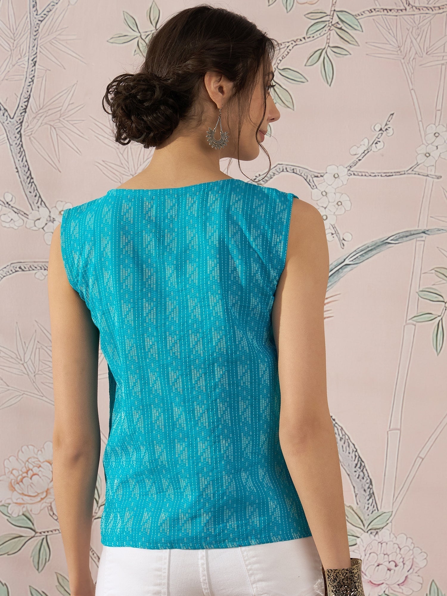 InWeave Cyan Blue Ikkat Kantha W/S Top 