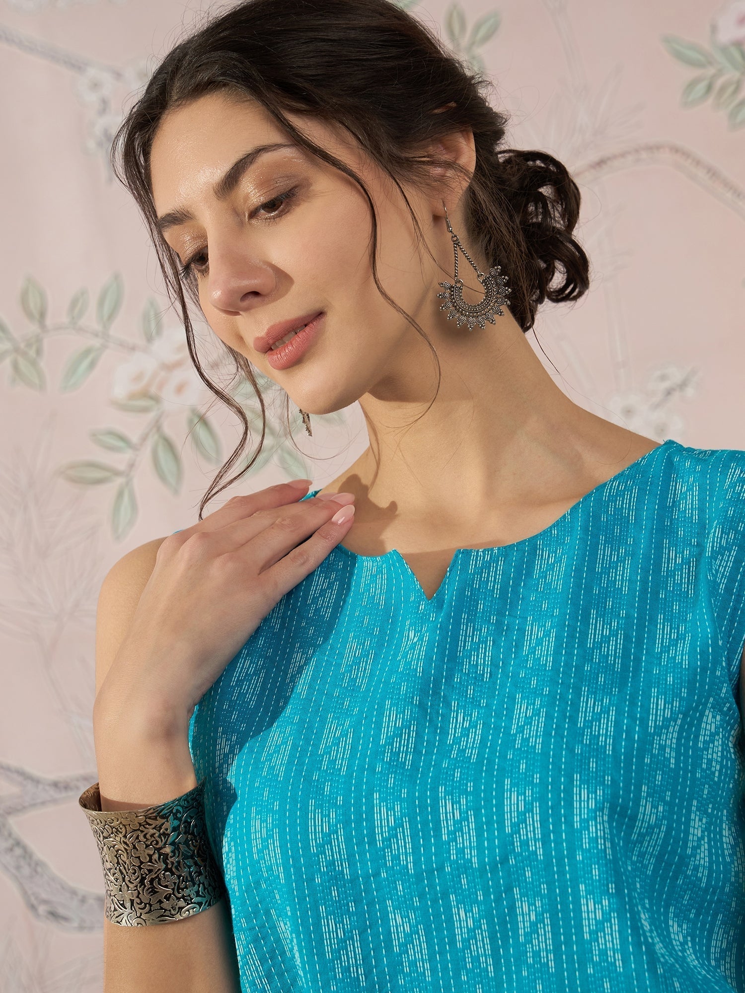 InWeave Cyan Blue Ikkat Kantha W/S Top 