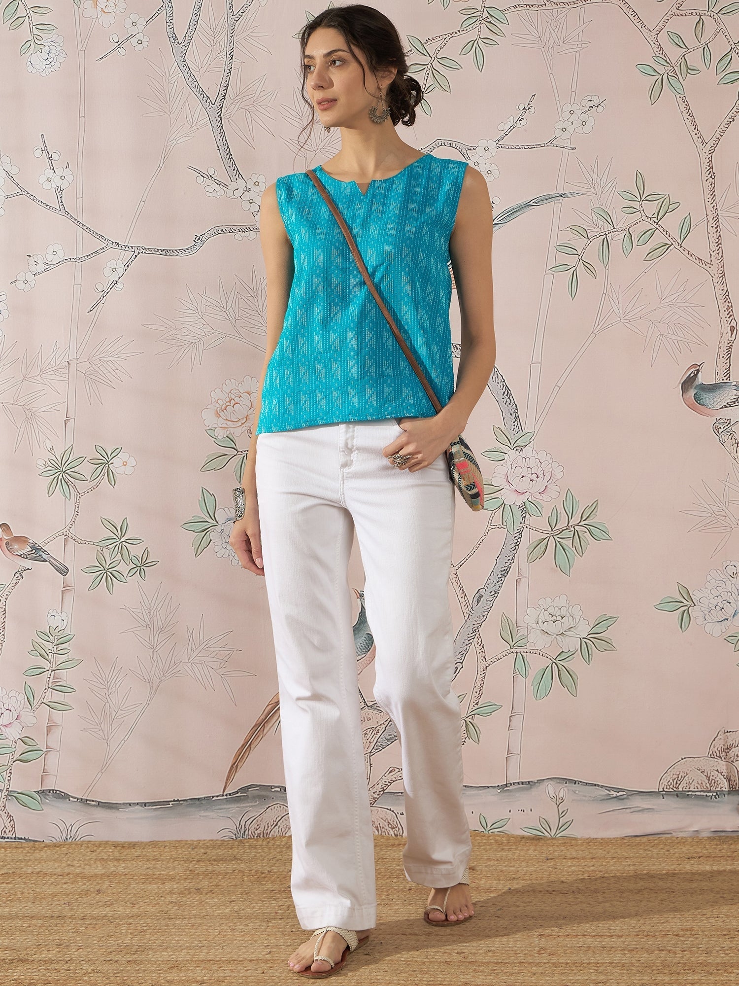 InWeave Cyan Blue Ikkat Kantha W/S Top 
