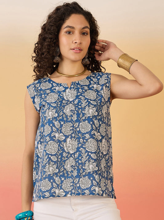 InWeave Blue White Block Print W/S Top 