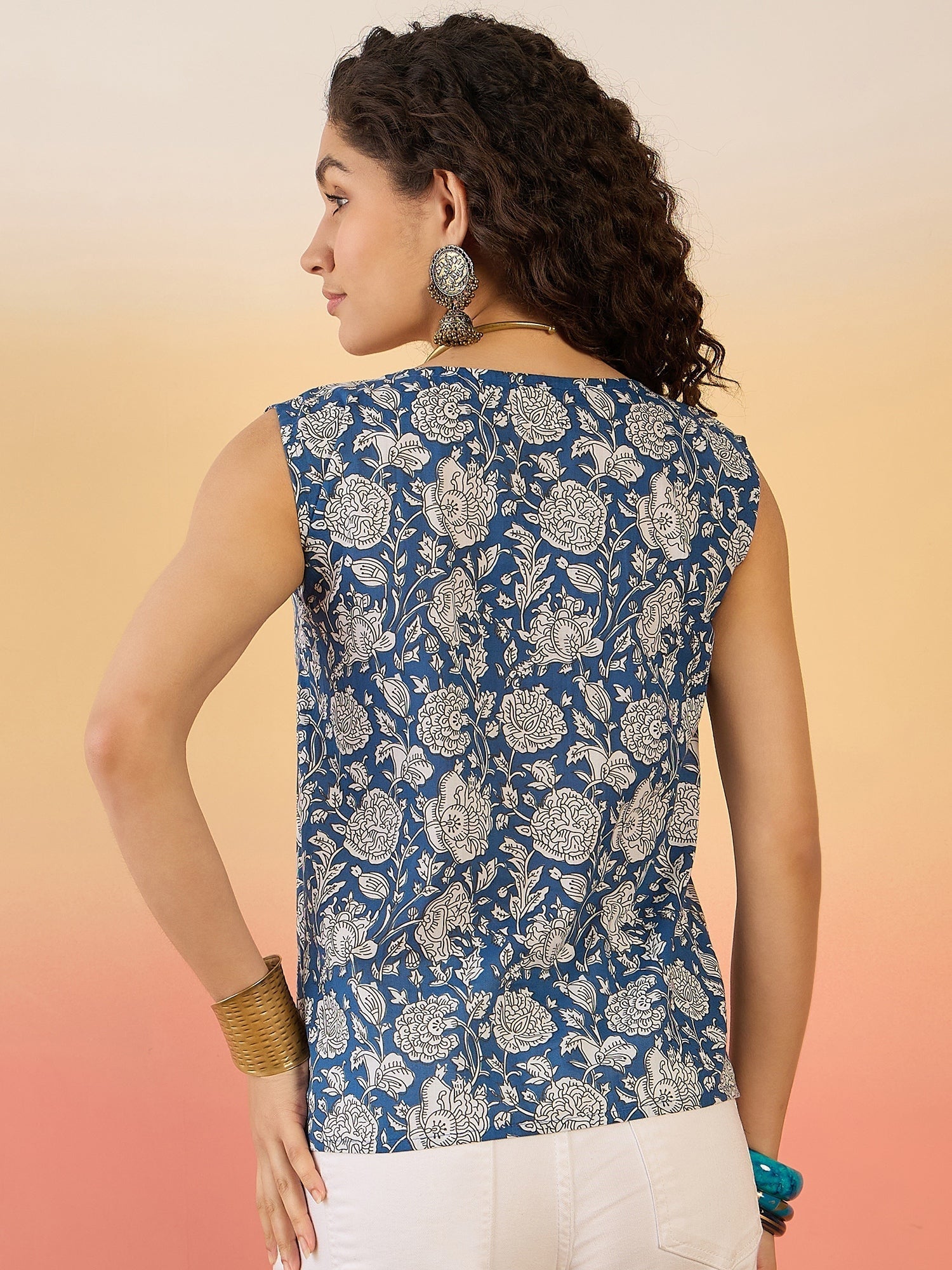 InWeave Blue White Block Print W/S Top 