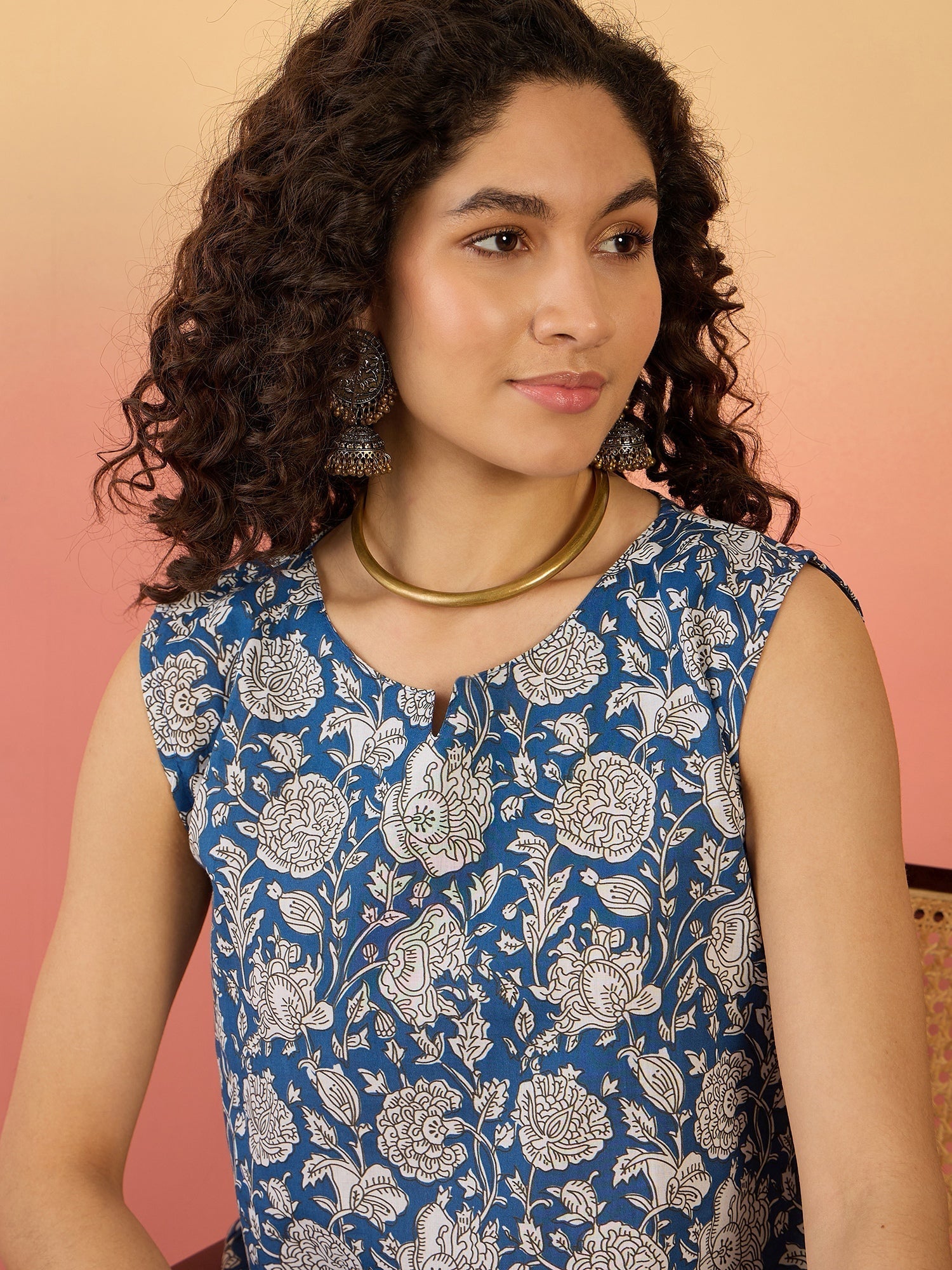 InWeave Blue White Block Print W/S Top 