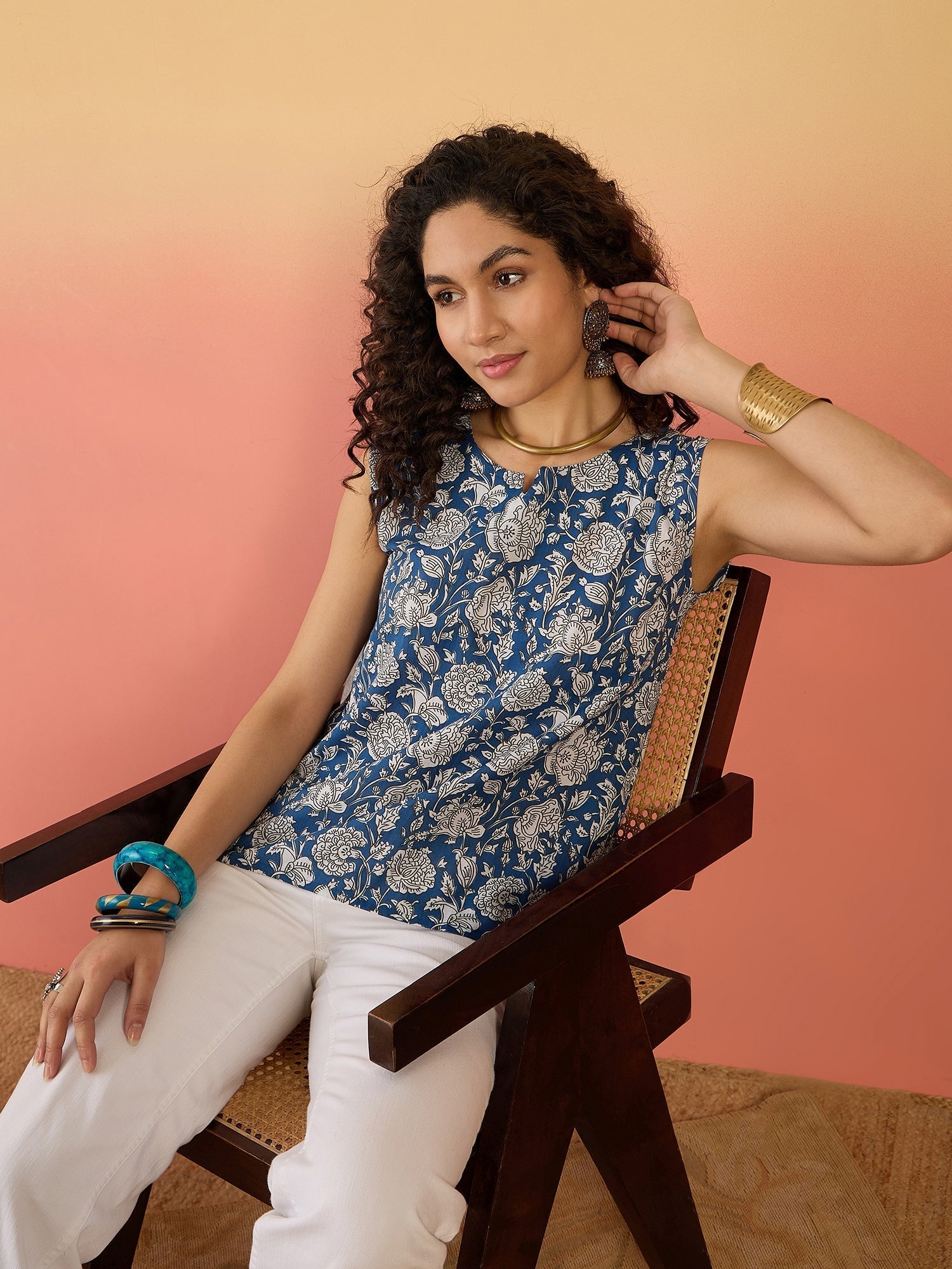 InWeave Blue White Block Print W/S Top 