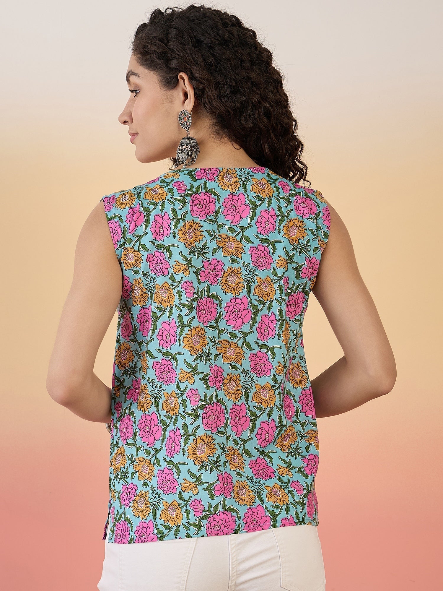 InWeave Sky Blue Pink Rose Jaal W/S Top 
