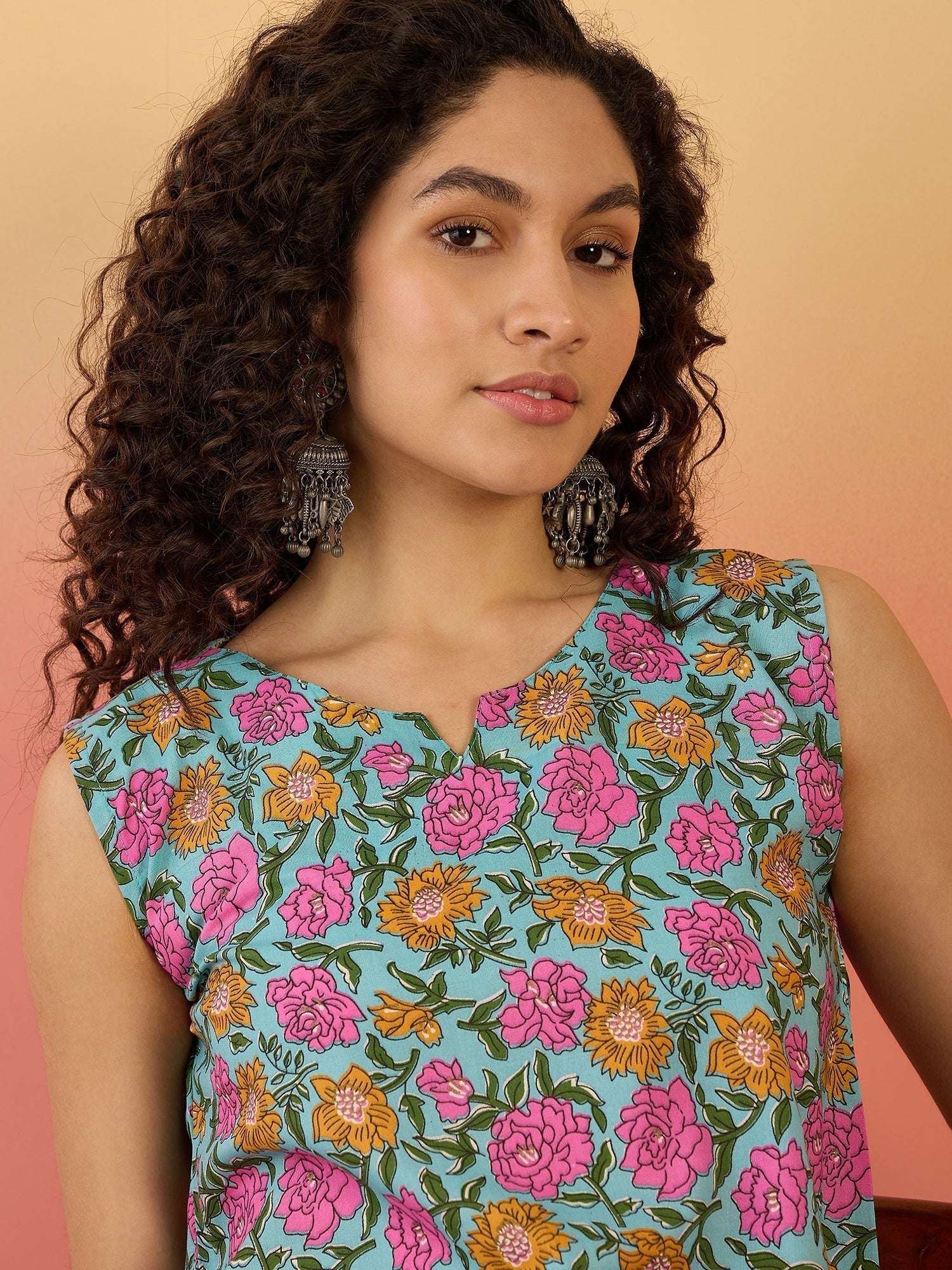 InWeave Sky Blue Pink Rose Jaal W/S Top 