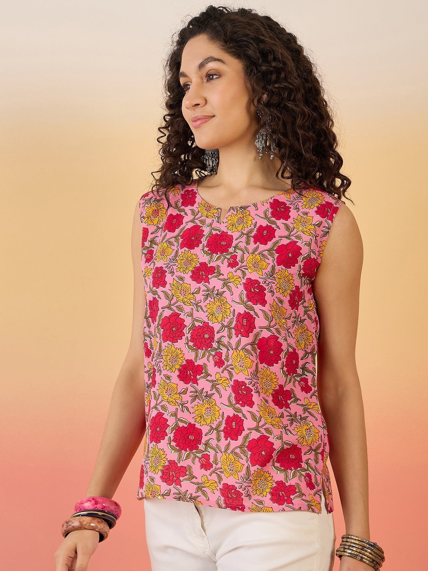 InWeave Pink Red Rose Jaal W/S Top 