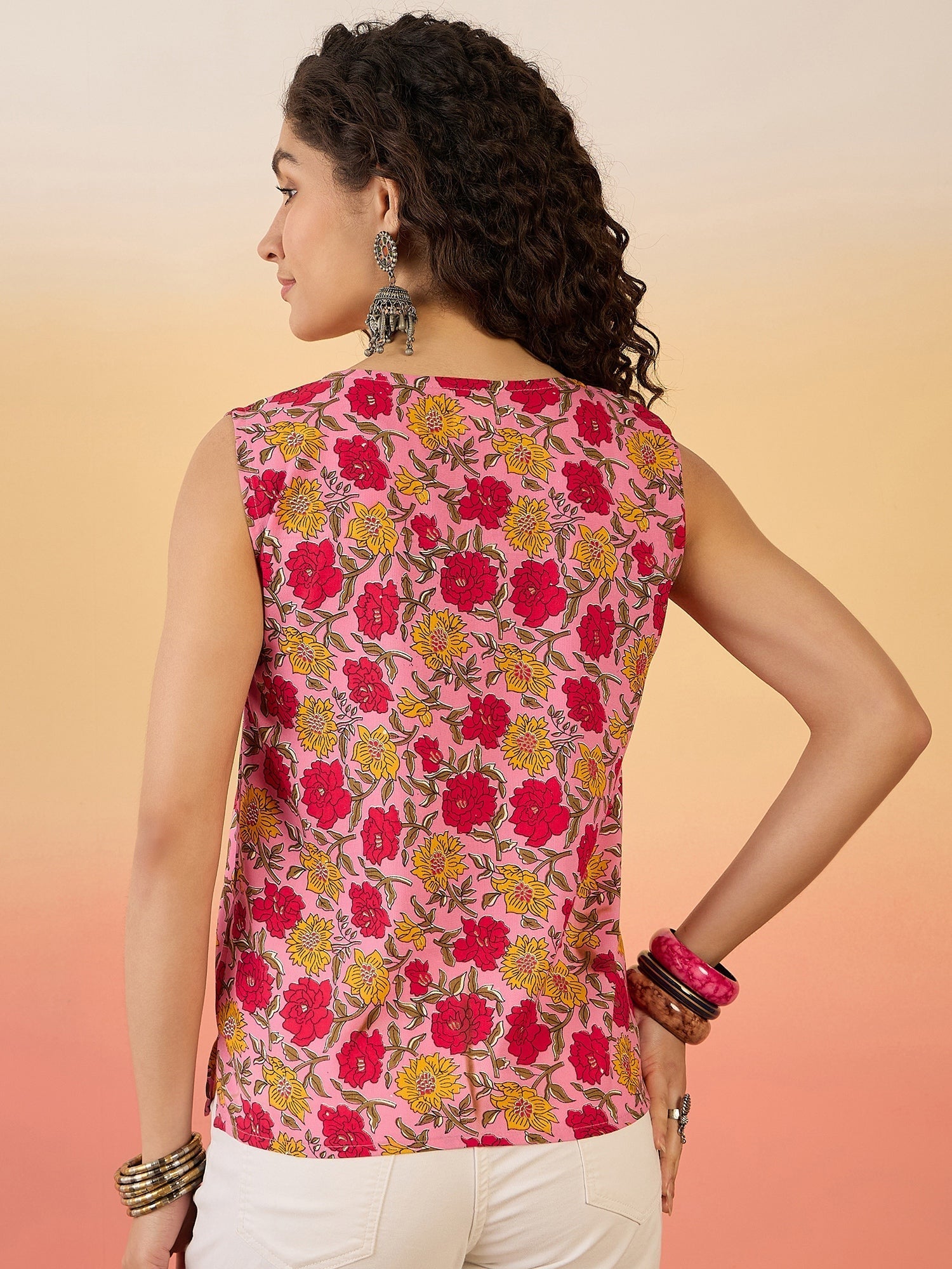InWeave Pink Red Rose Jaal W/S Top 