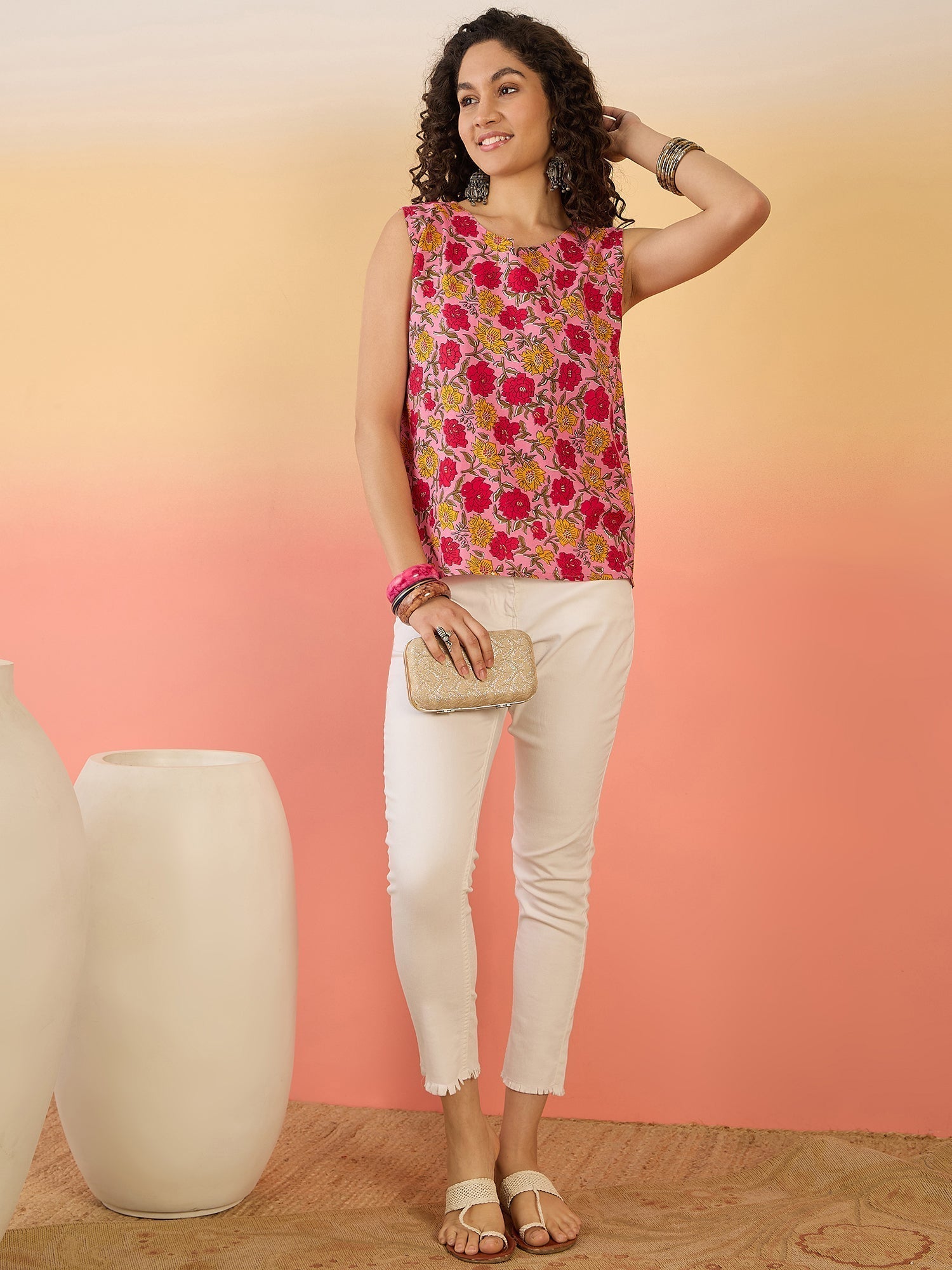InWeave Pink Red Rose Jaal W/S Top 