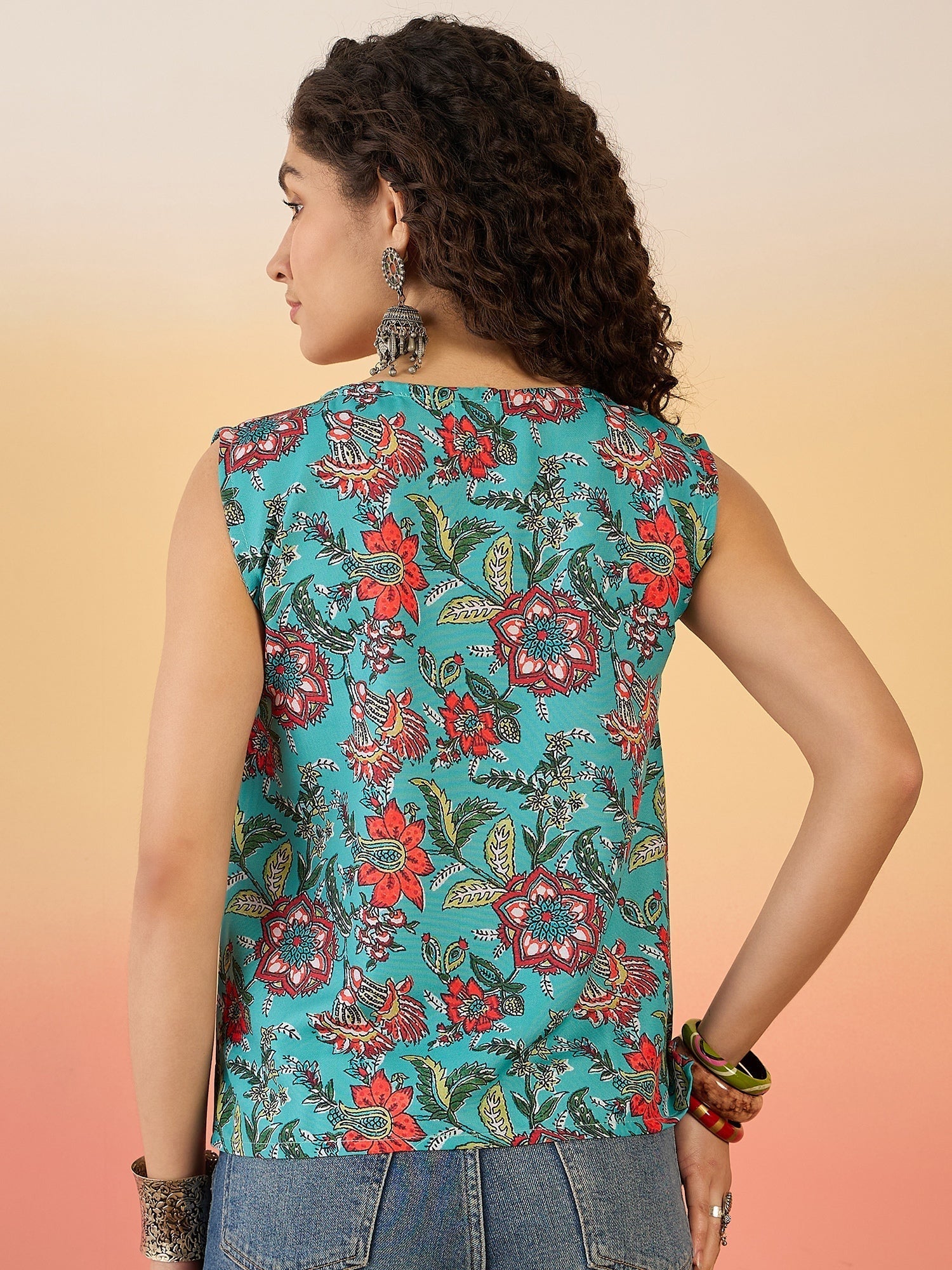 InWeave Teal Floral Print W/S Top 