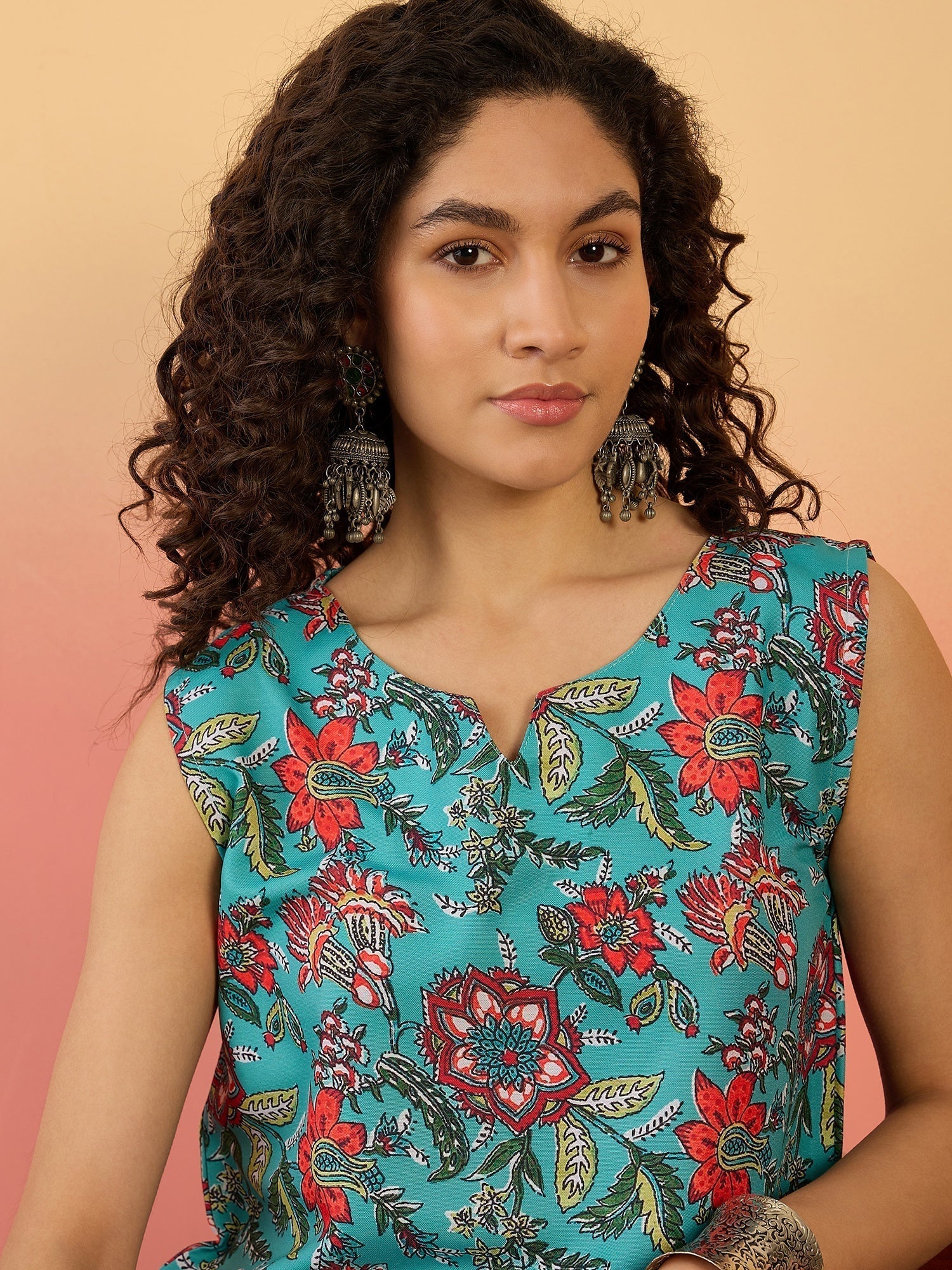 InWeave Teal Floral Print W/S Top 