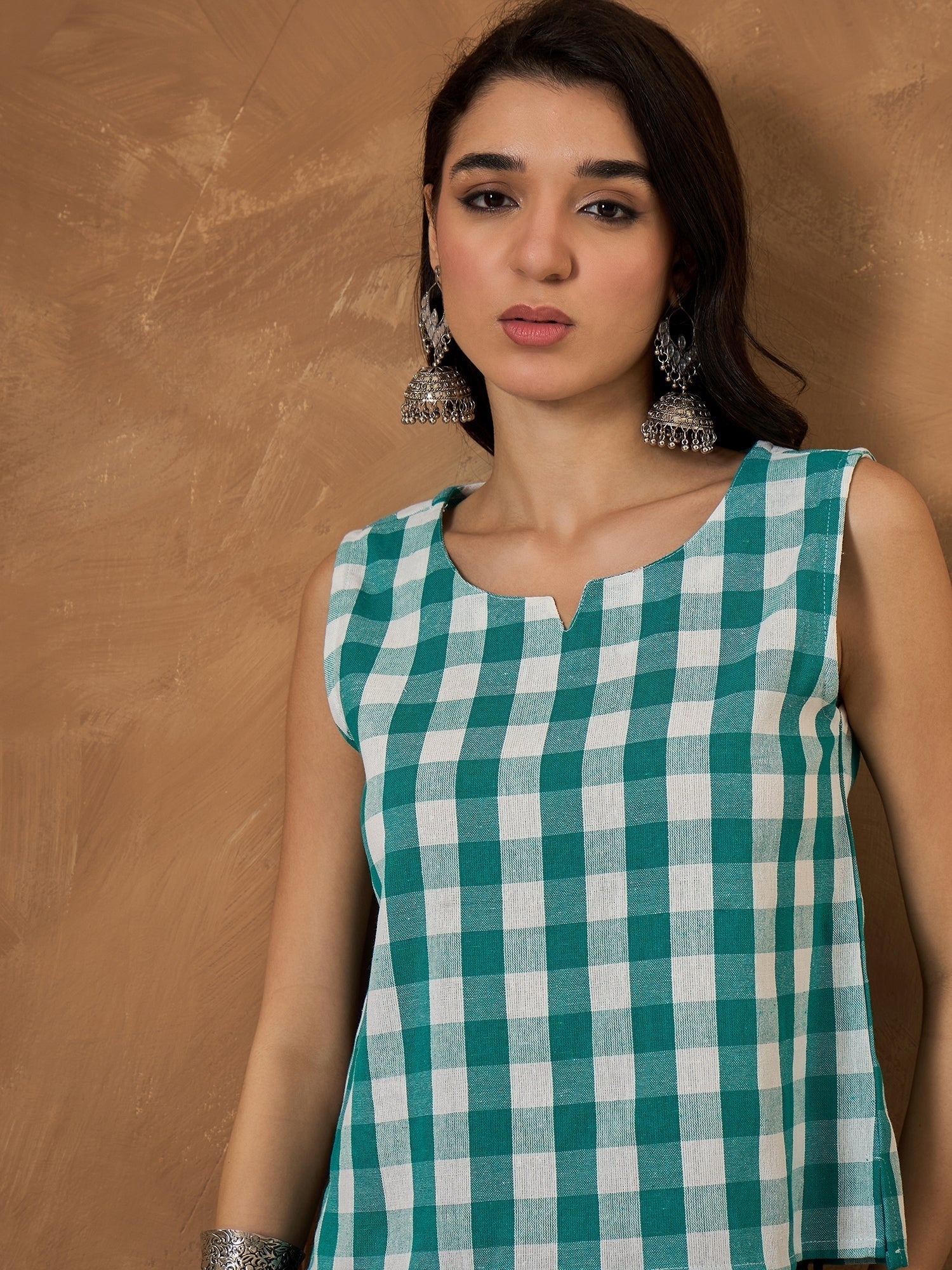 InWeave Light Blue Big Check Sleeveless Top 
