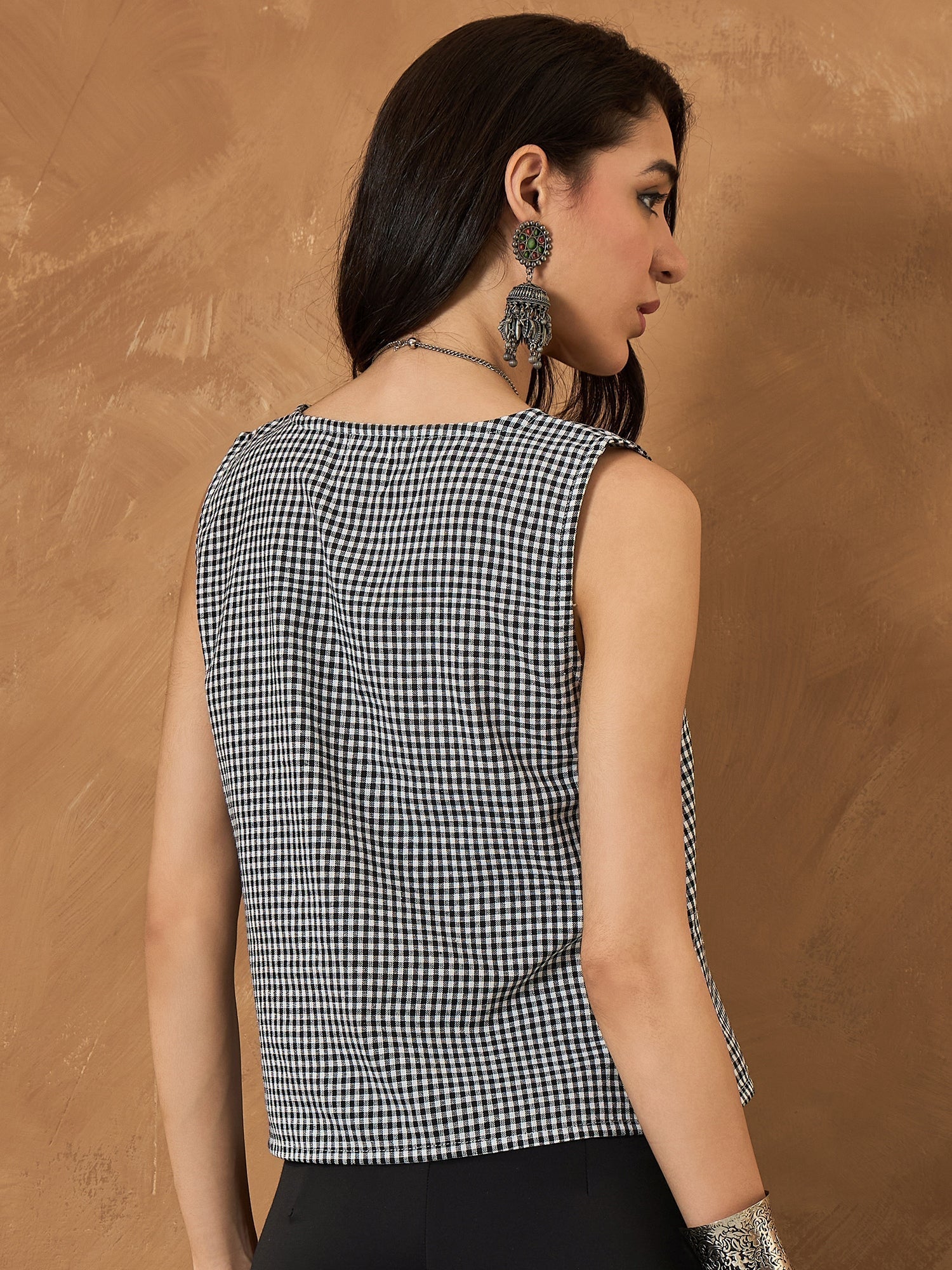 InWeave Black Small Check Sleeveless Top 