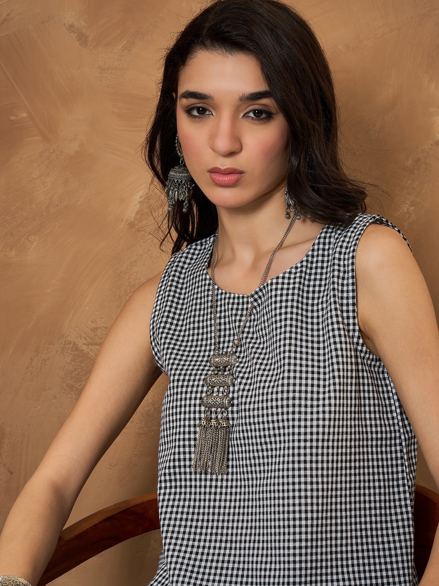 InWeave Black Small Check Sleeveless Top 