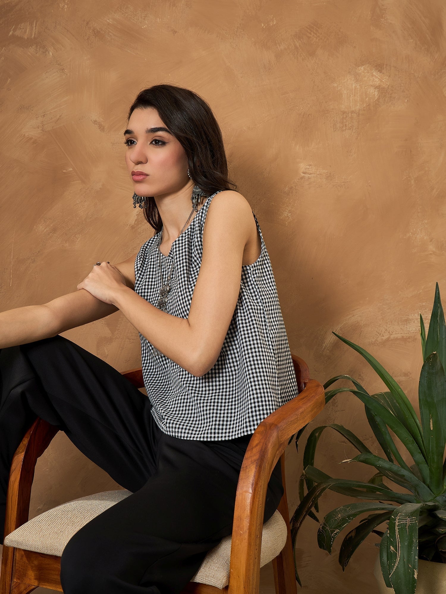 InWeave Black Small Check Sleeveless Top 