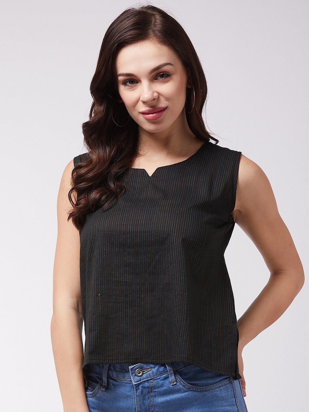InWeave Black Kantha Sleeveless Top 