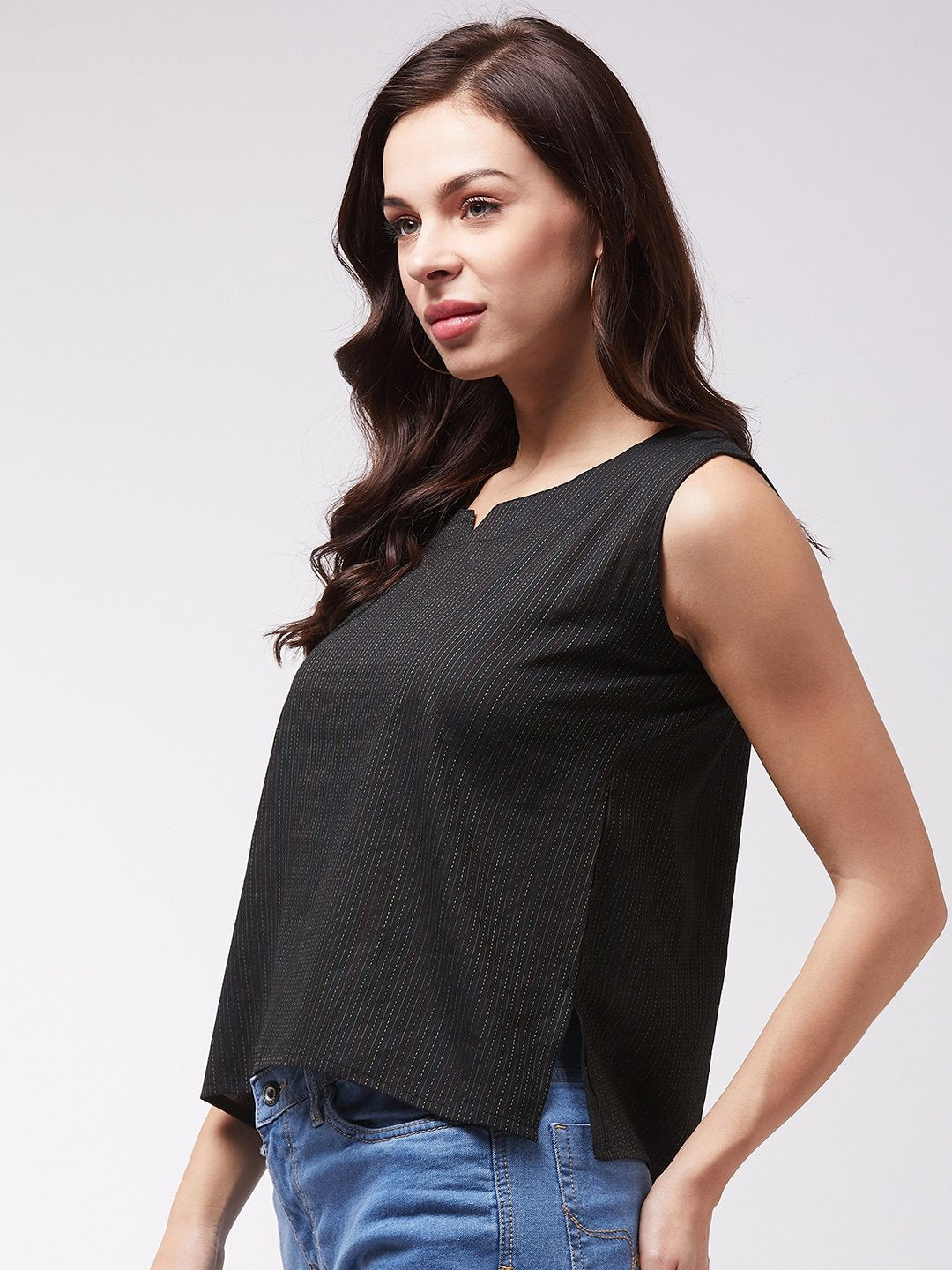 InWeave Black Kantha Sleeveless Top 