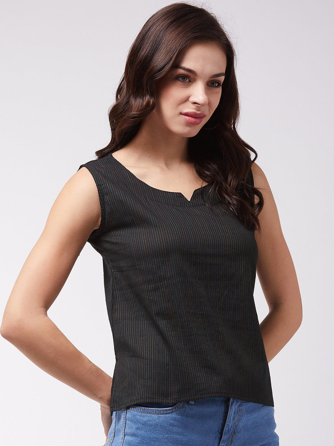 InWeave Black Kantha Sleeveless Top 