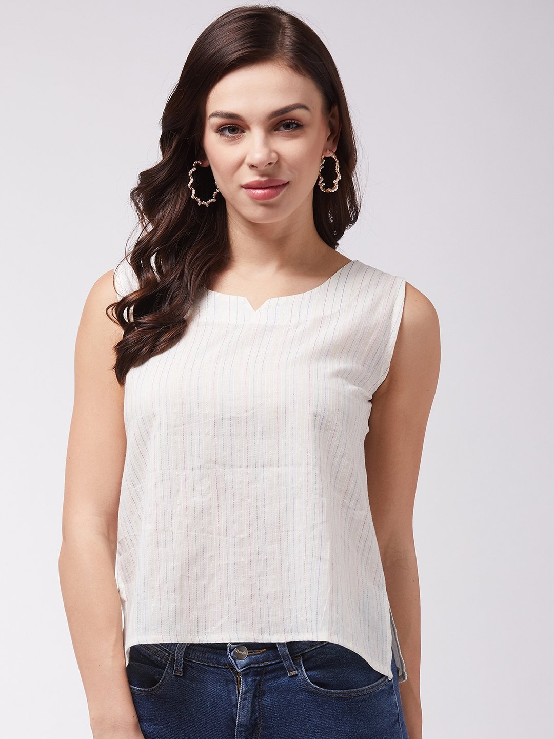 InWeave Off White Kantha Sleeveless Top 