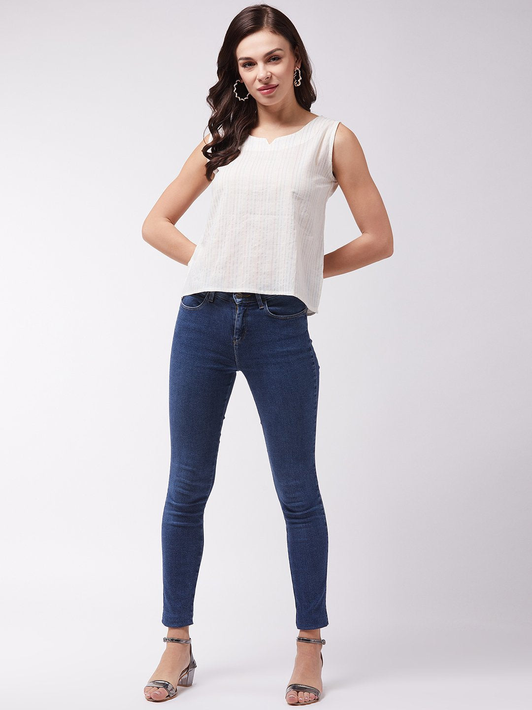InWeave Off White Kantha Sleeveless Top 