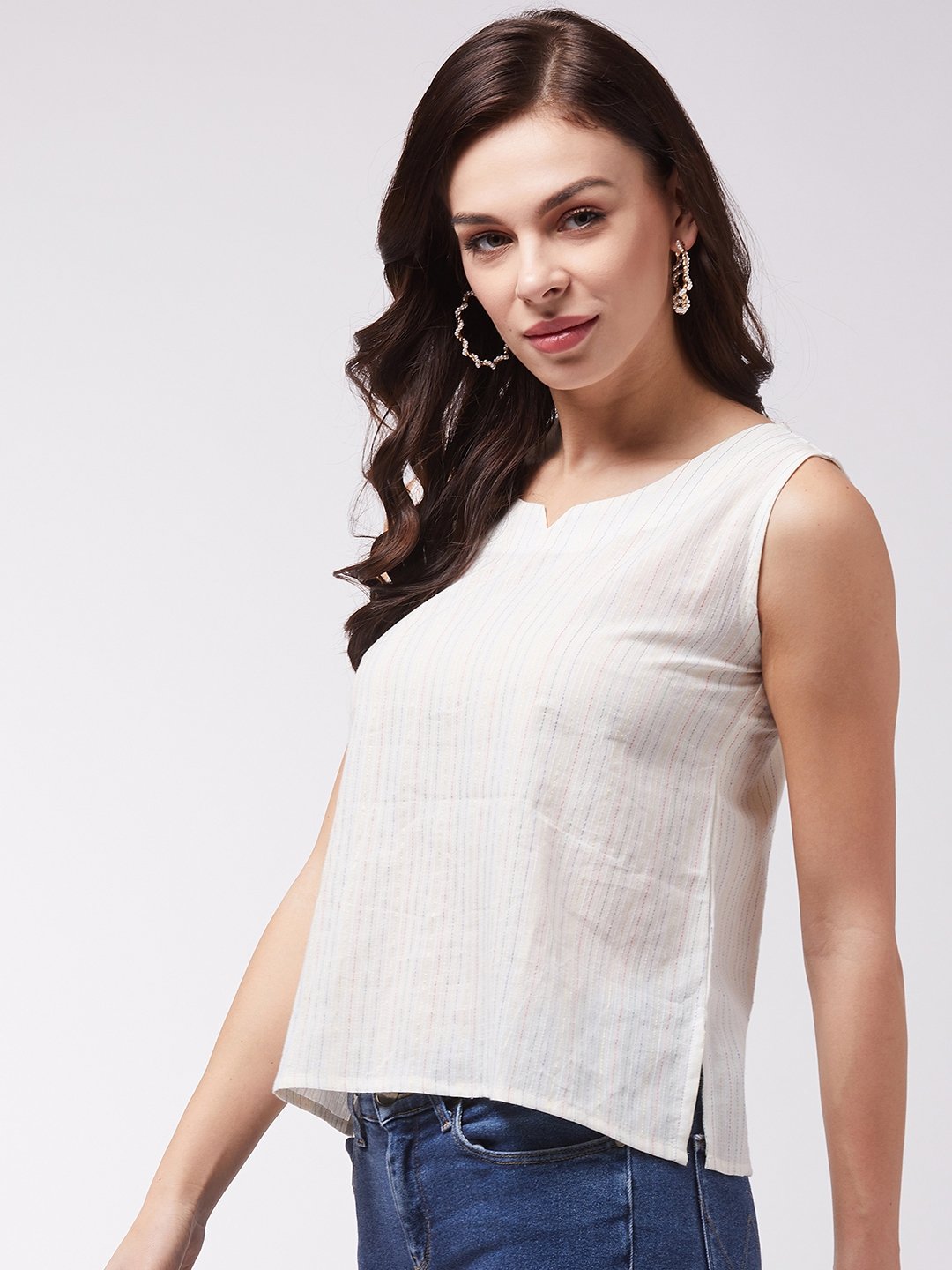 InWeave Off White Kantha Sleeveless Top 
