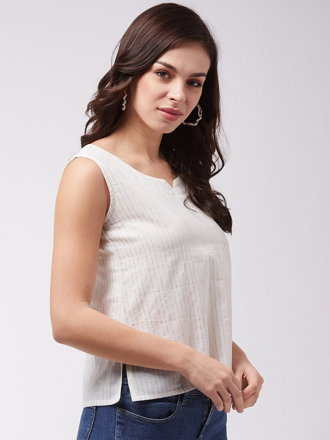InWeave Off White Kantha Sleeveless Top 