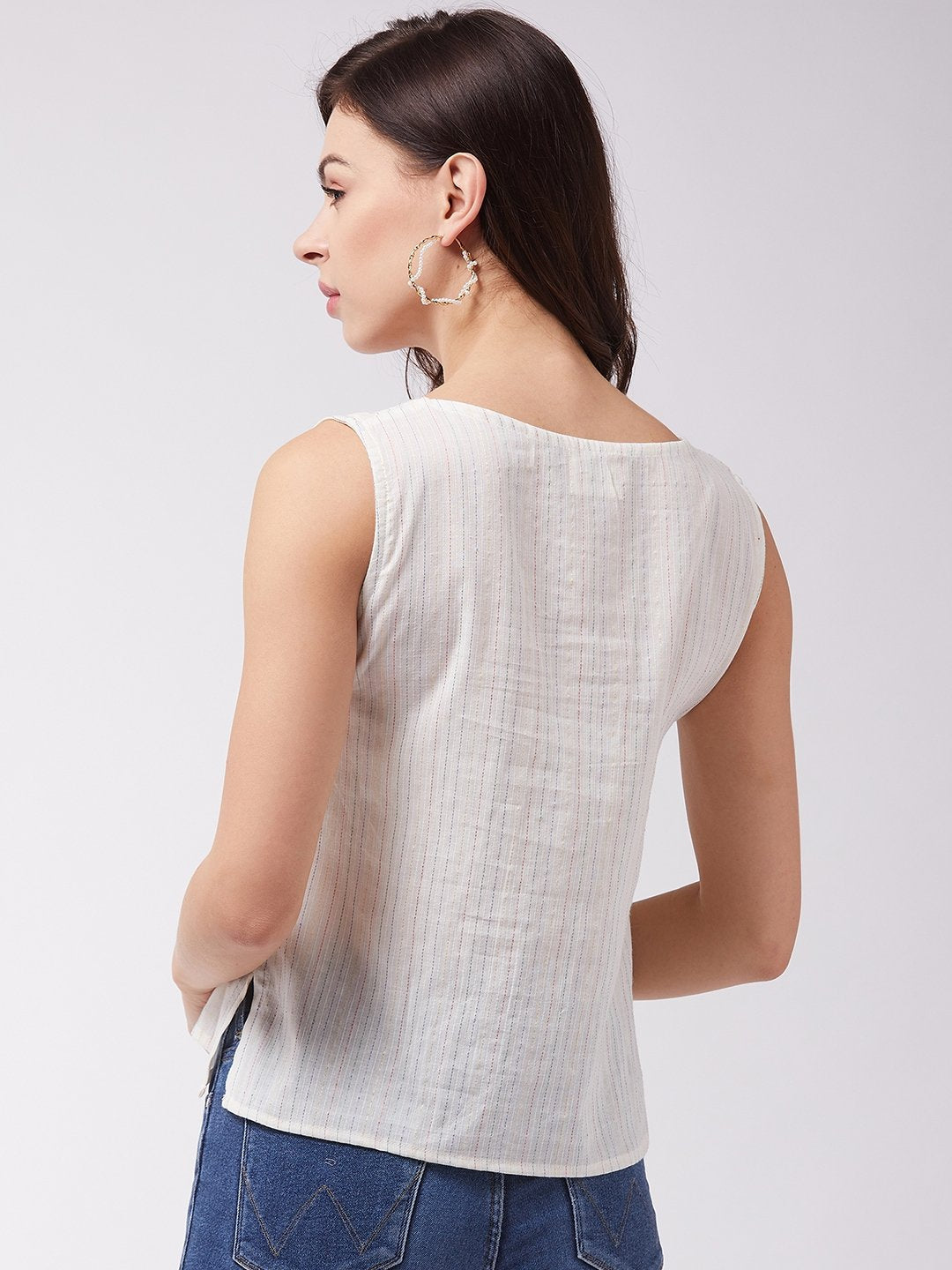 InWeave Off White Kantha Sleeveless Top 