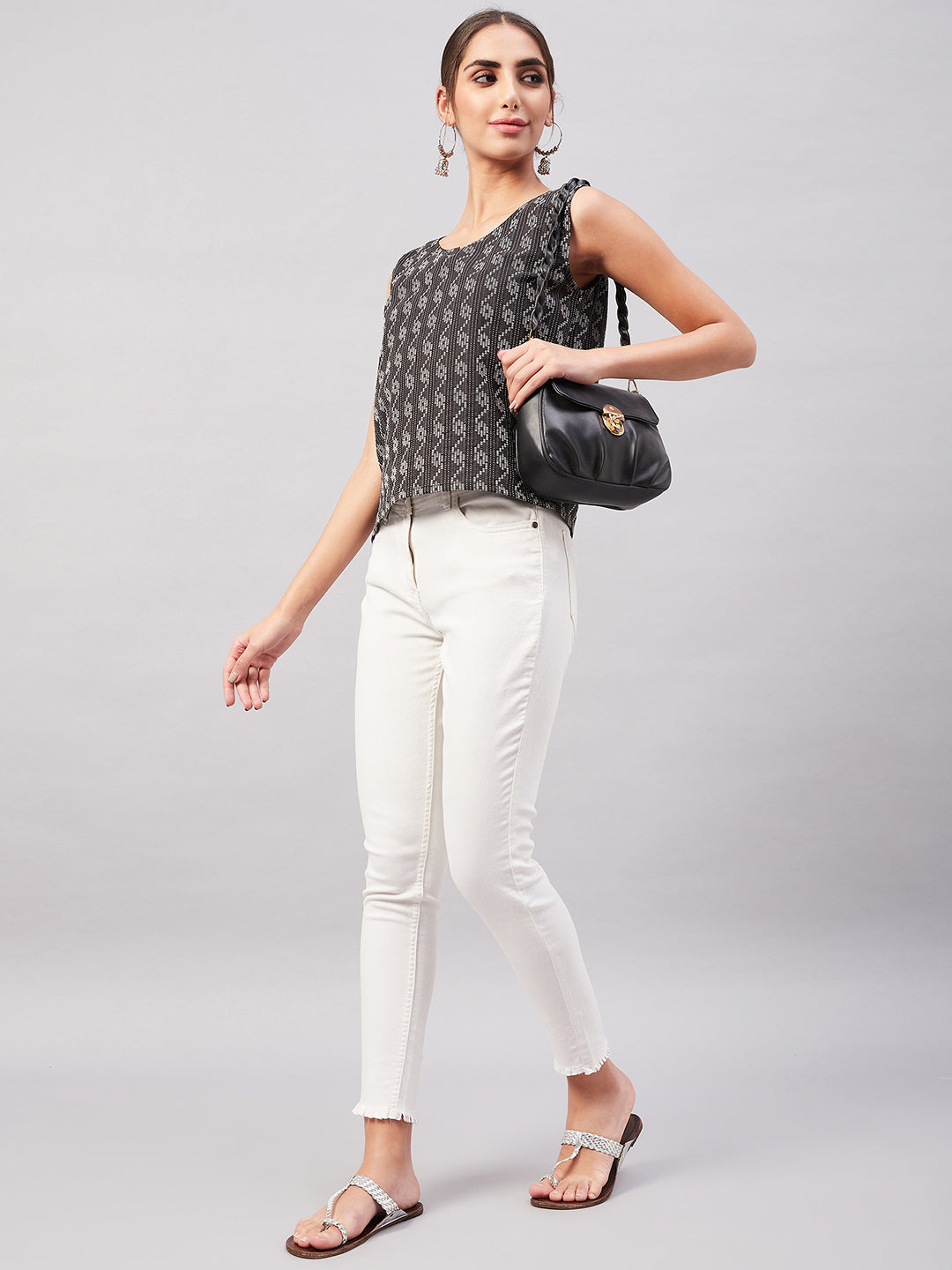 InWeave Black Kantha Ikkat Print W/U Top 