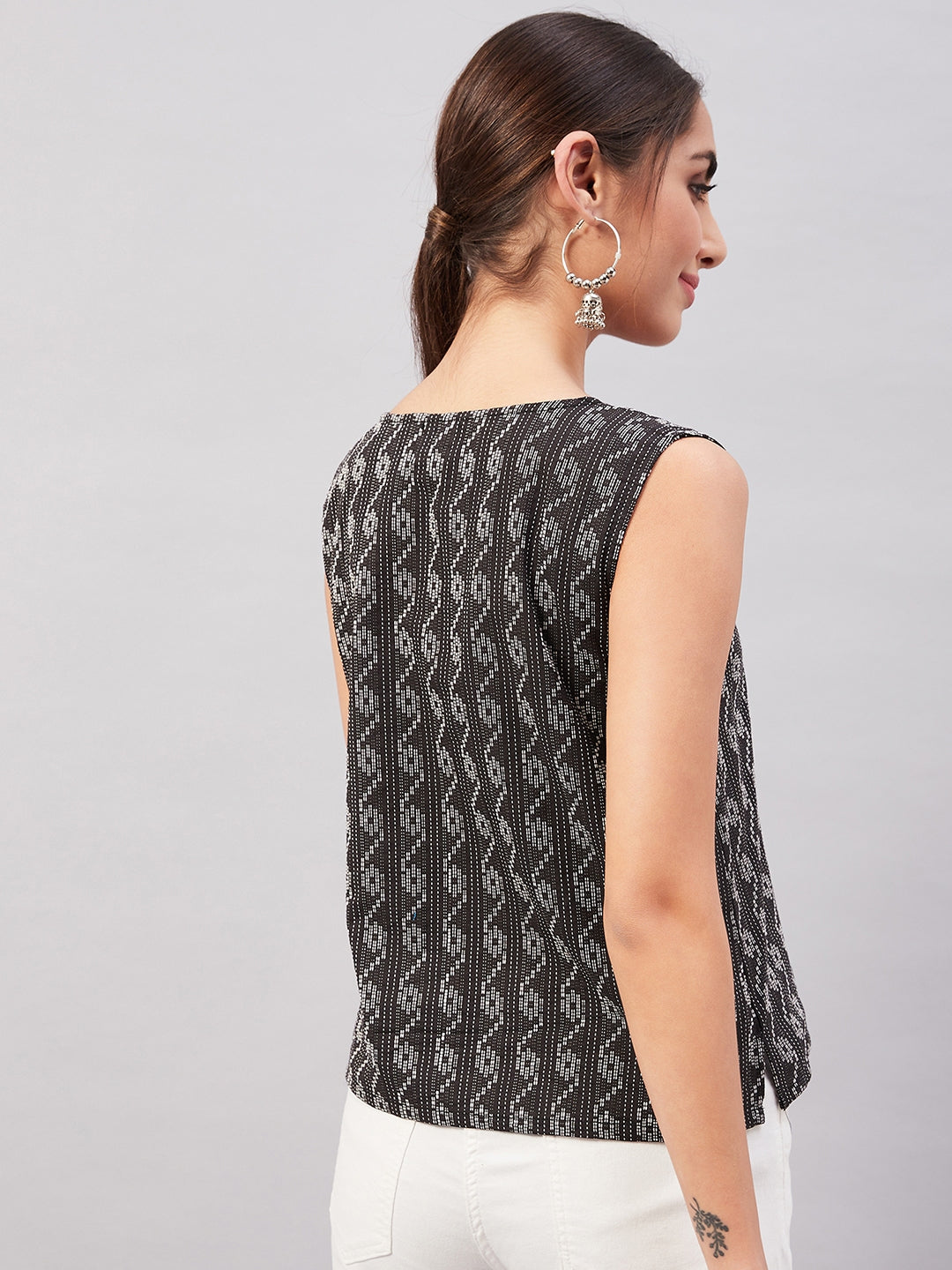 InWeave Black Kantha Ikkat Print W/U Top 