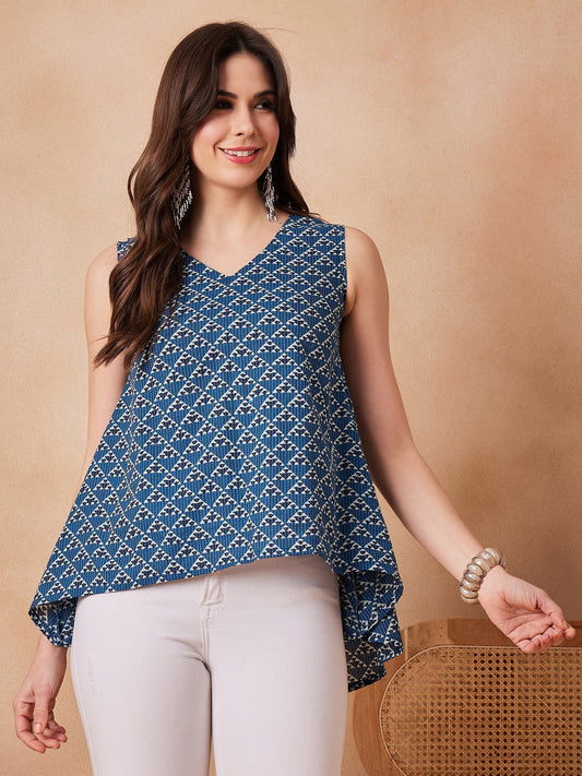 InWeave Blue Pyramid Kantha High Low W/S Top 