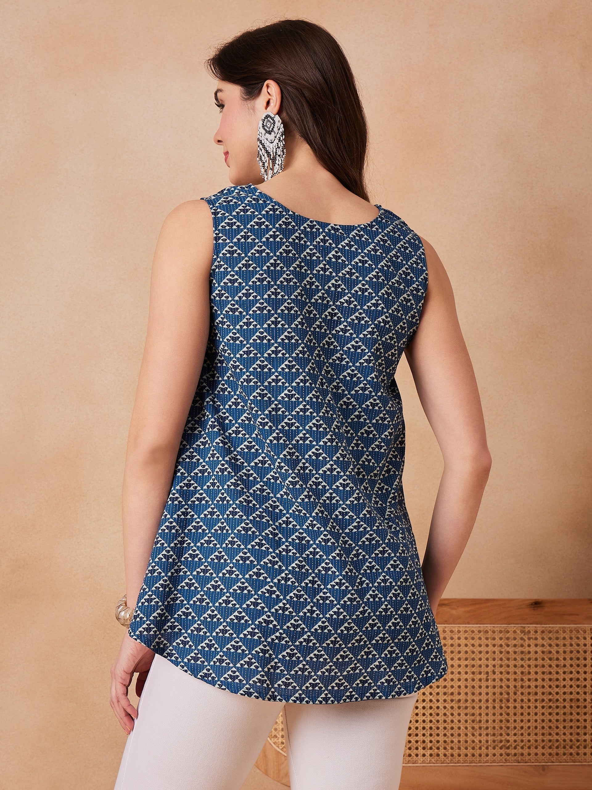 InWeave Blue Pyramid Kantha High Low W/S Top 