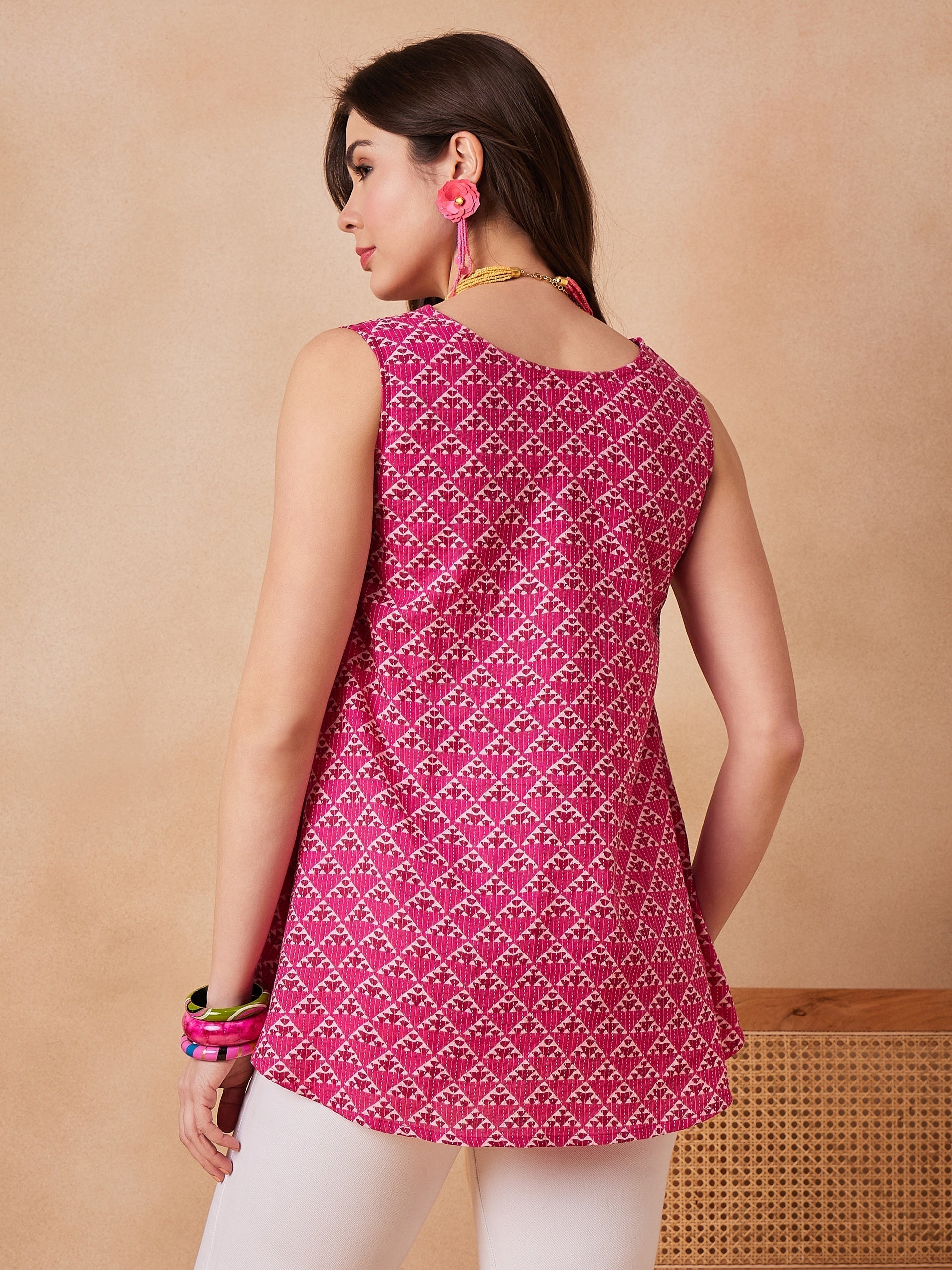 InWeave Pink Pyramid Kantha High Low W/S Top 