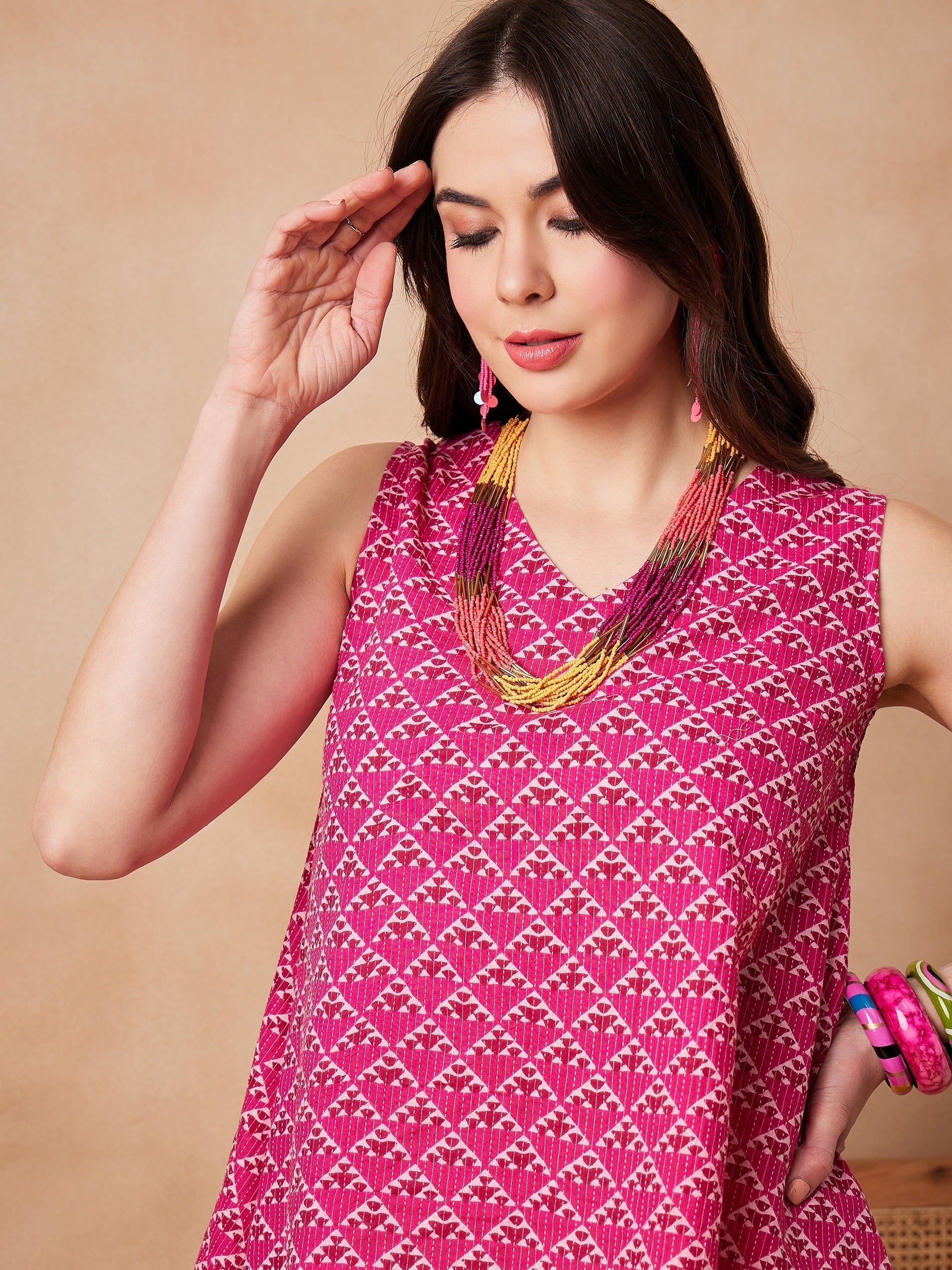 InWeave Pink Pyramid Kantha High Low W/S Top 