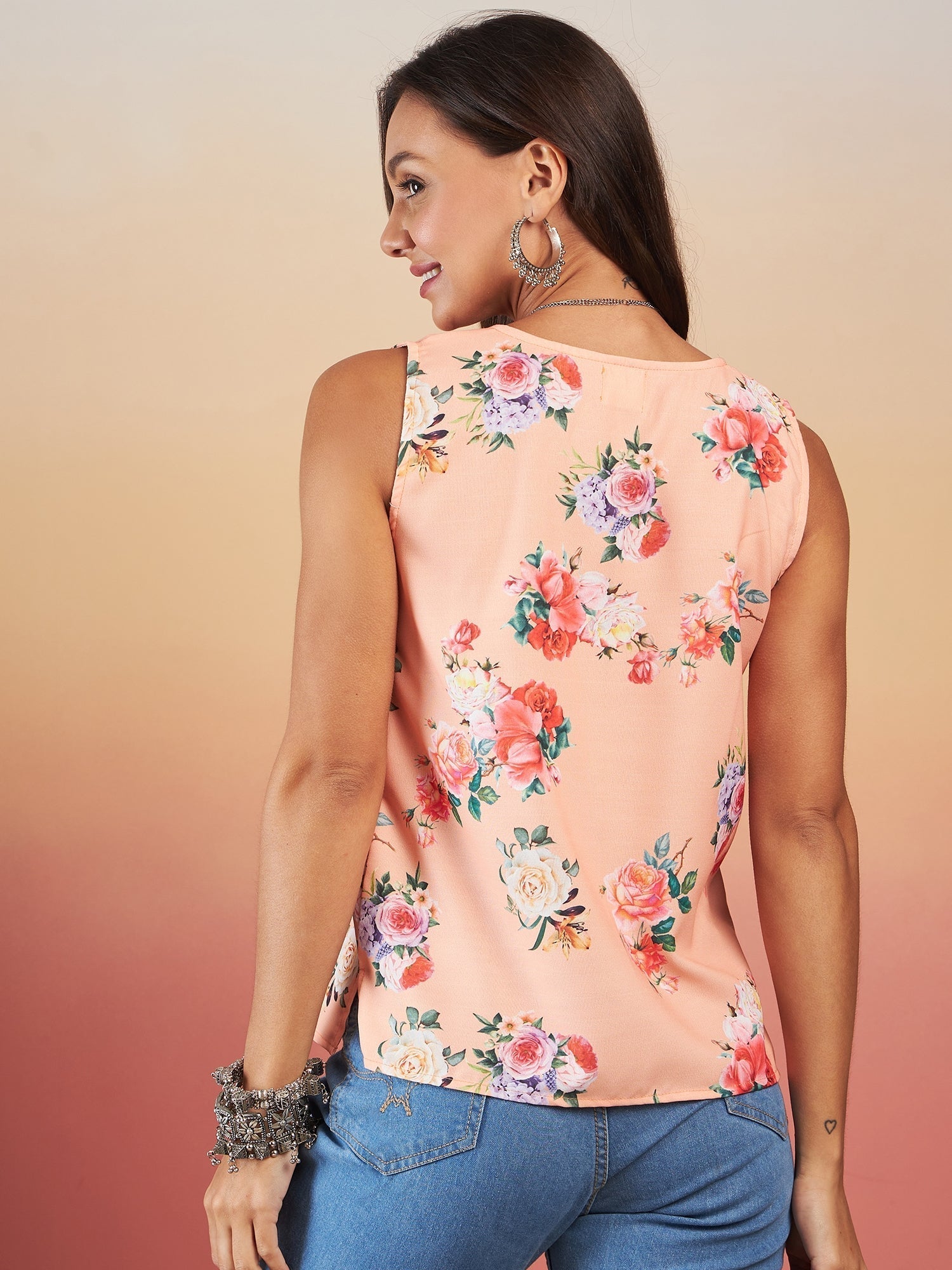 InWeave Peach Rose Print W/S Top 