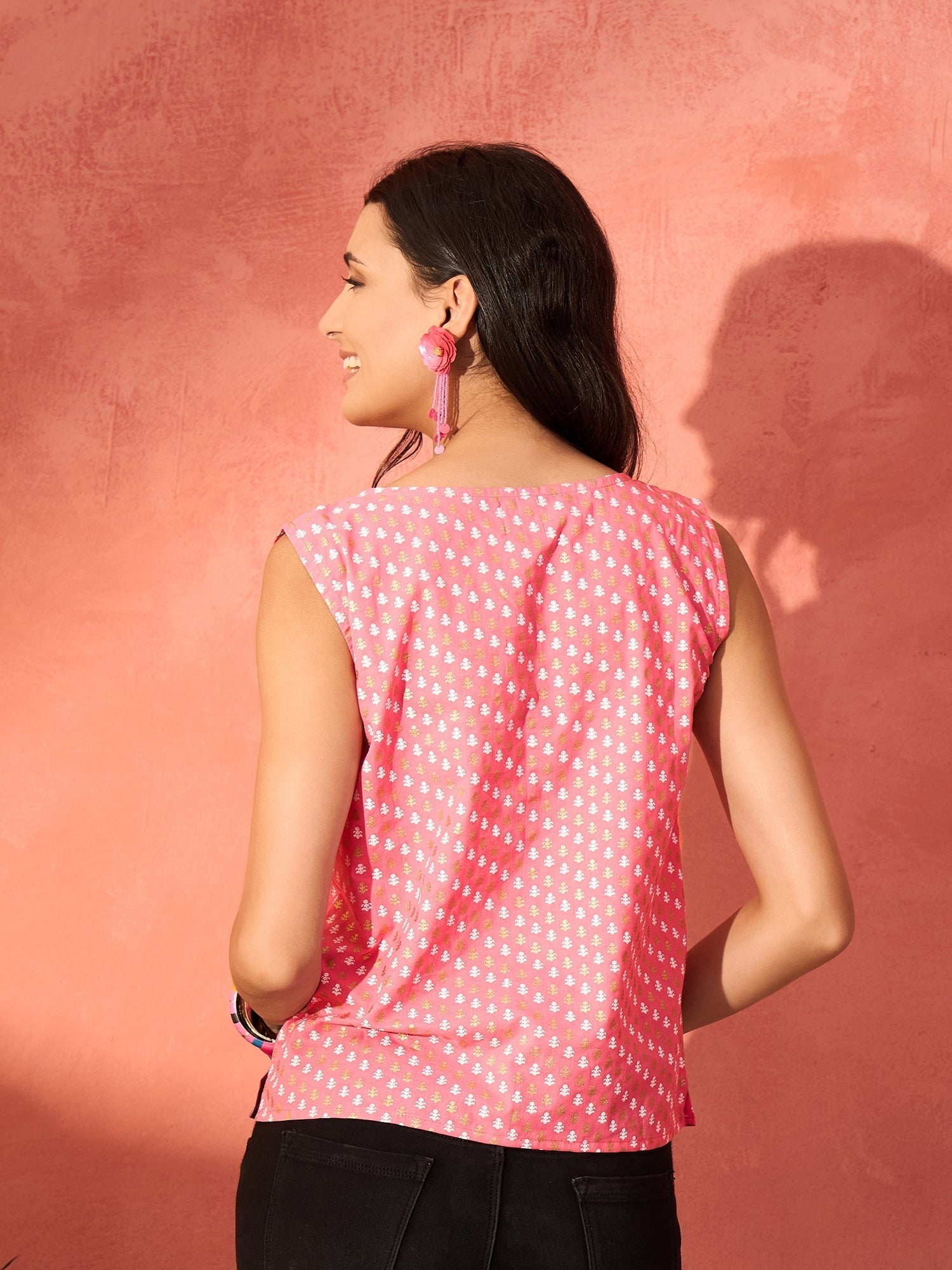 InWeave Pink White Gold Dot Print W/S Top 