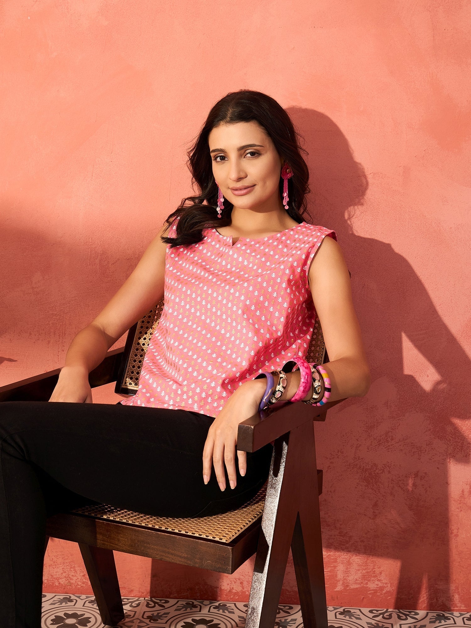 InWeave Pink White Gold Dot Print W/S Top 