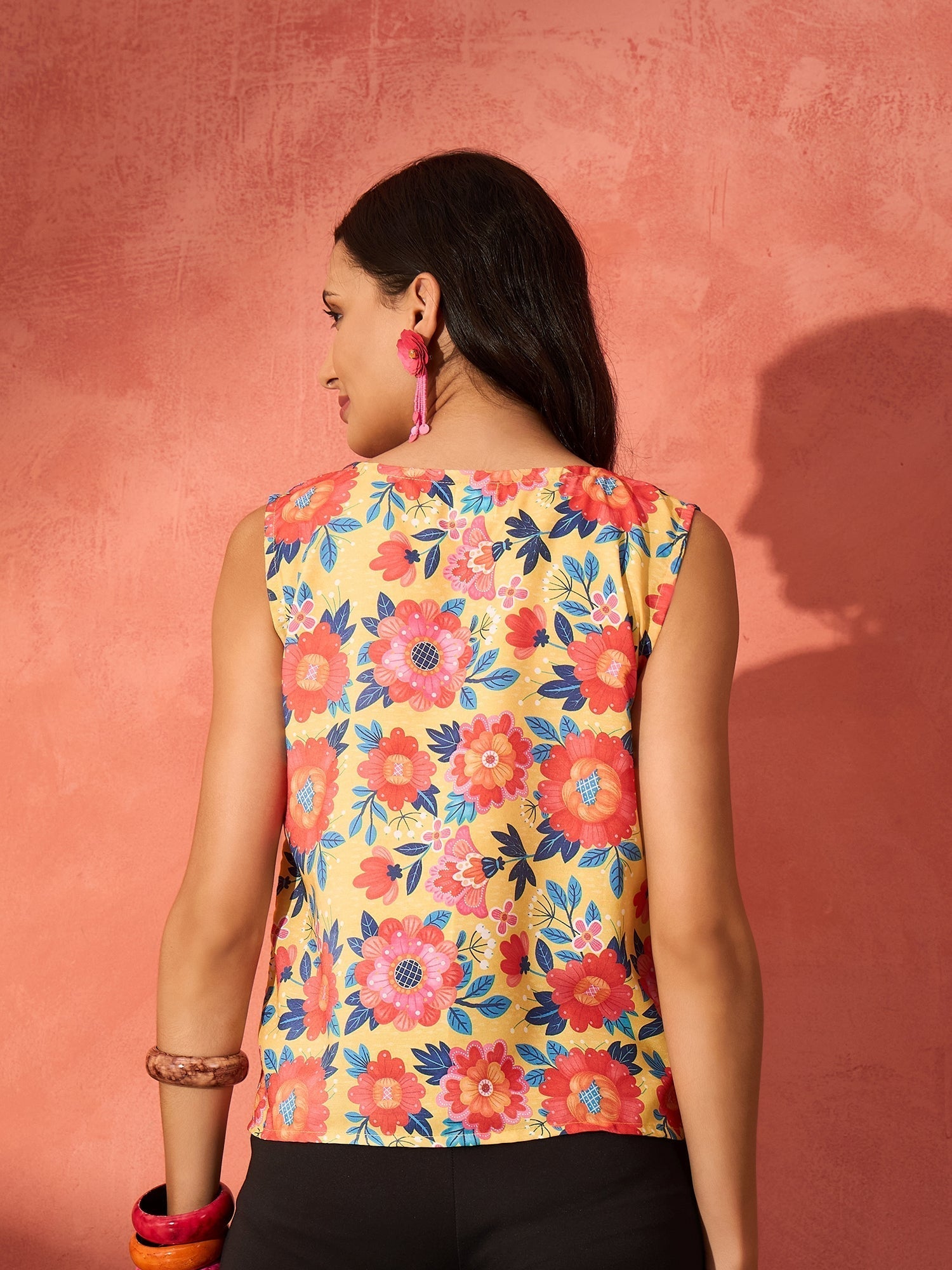 InWeave Butter Yellow Big Floral Print W/S Top 