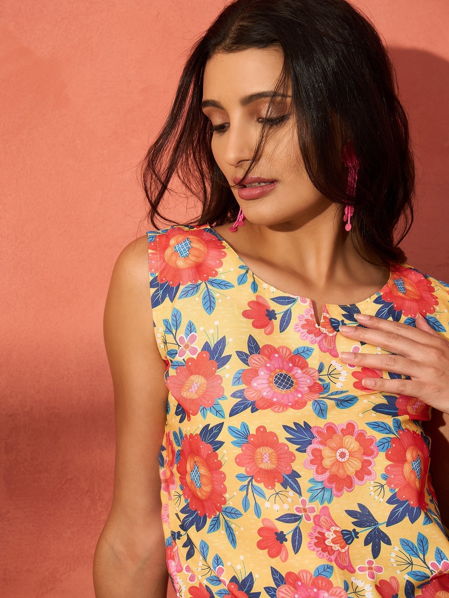 InWeave Butter Yellow Big Floral Print W/S Top 