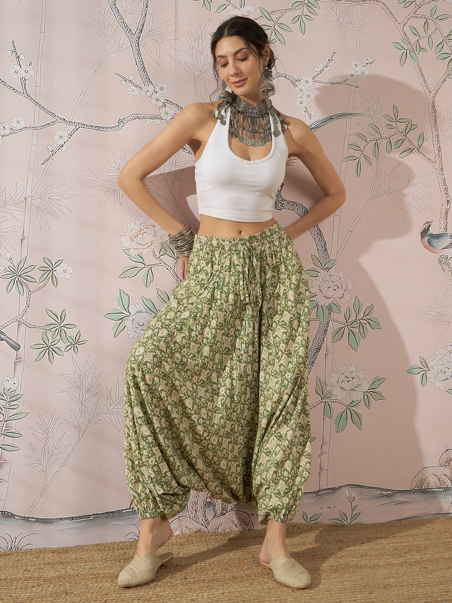 InWeave Apple Green Ikkat Print Harem Pant 