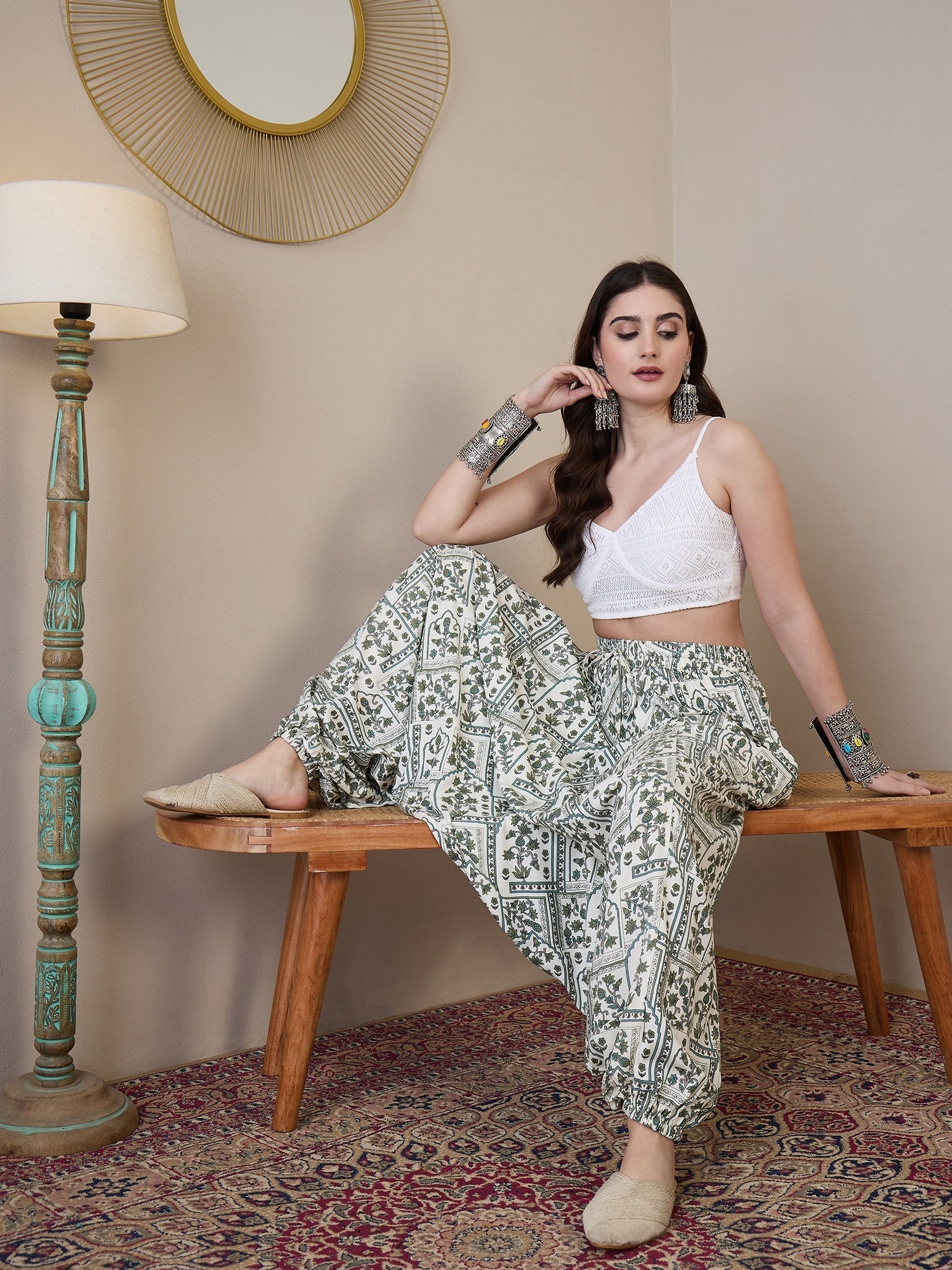 InWeave Sea Green Ethnic Window Harem Pant 