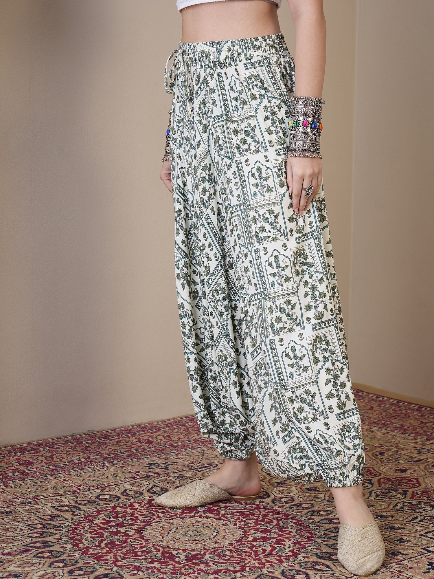 InWeave Sea Green Ethnic Window Harem Pant 